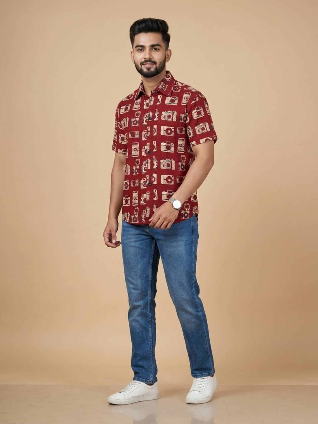 Rust Snap Squad Print Men's And Boy's Shirt Twinning Combo