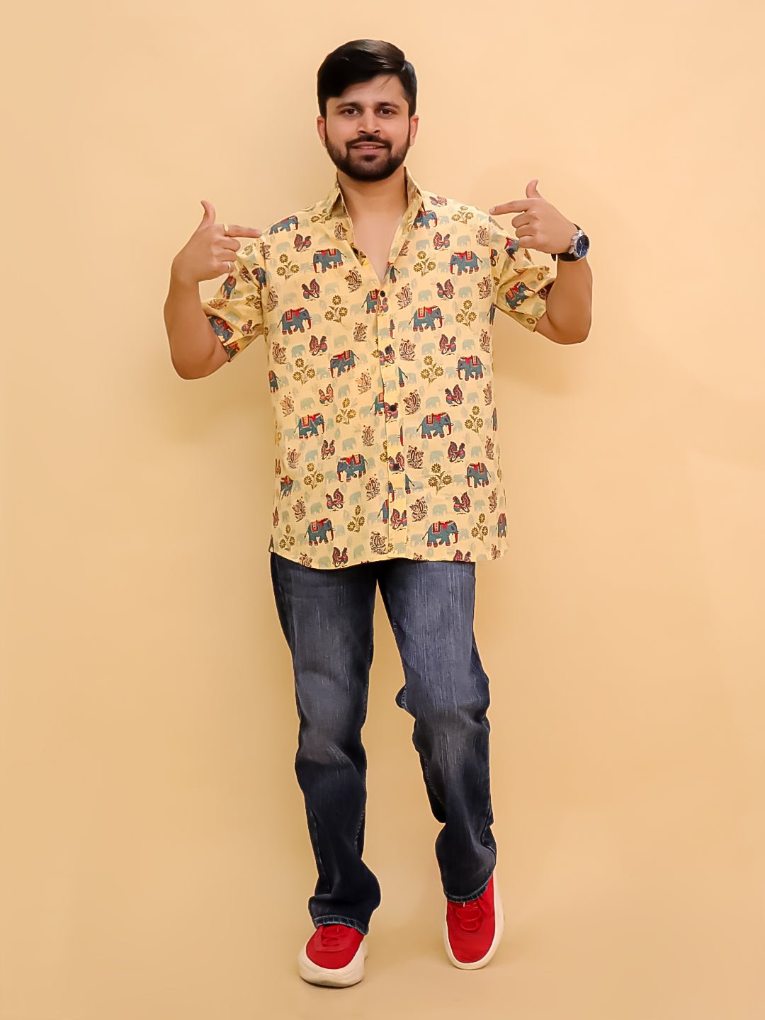 Teal-a-Trunk Elephant Print Men's And Boy's Shirt Twinning Combo