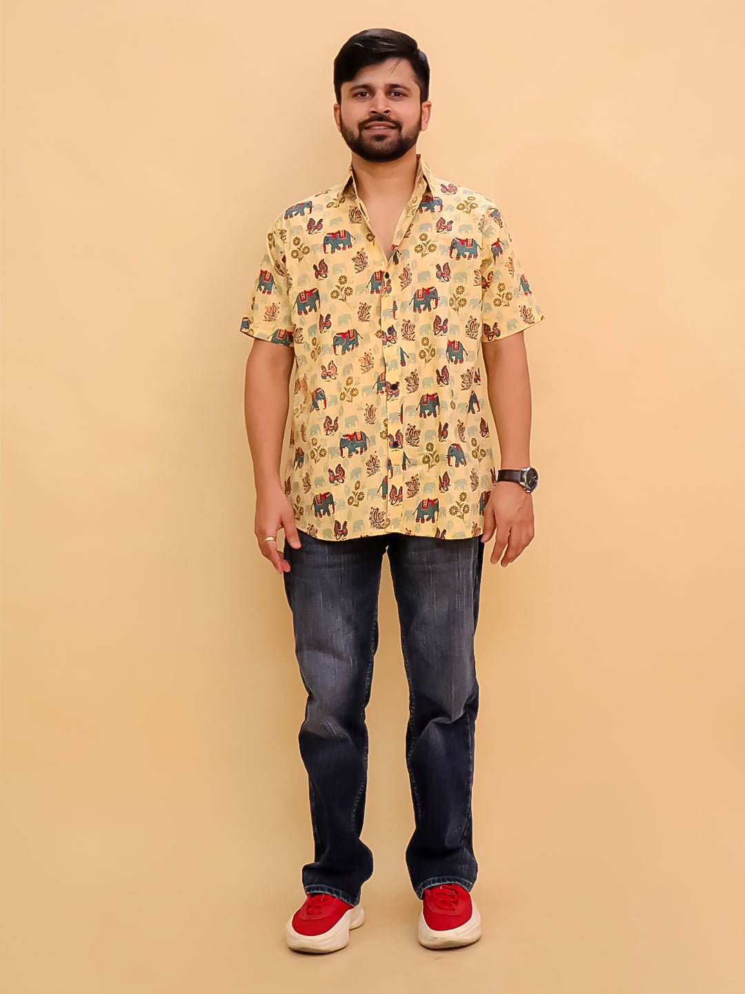 Teal-a-Trunk Elephant Print Men's And Boy's Shirt Twinning Combo
