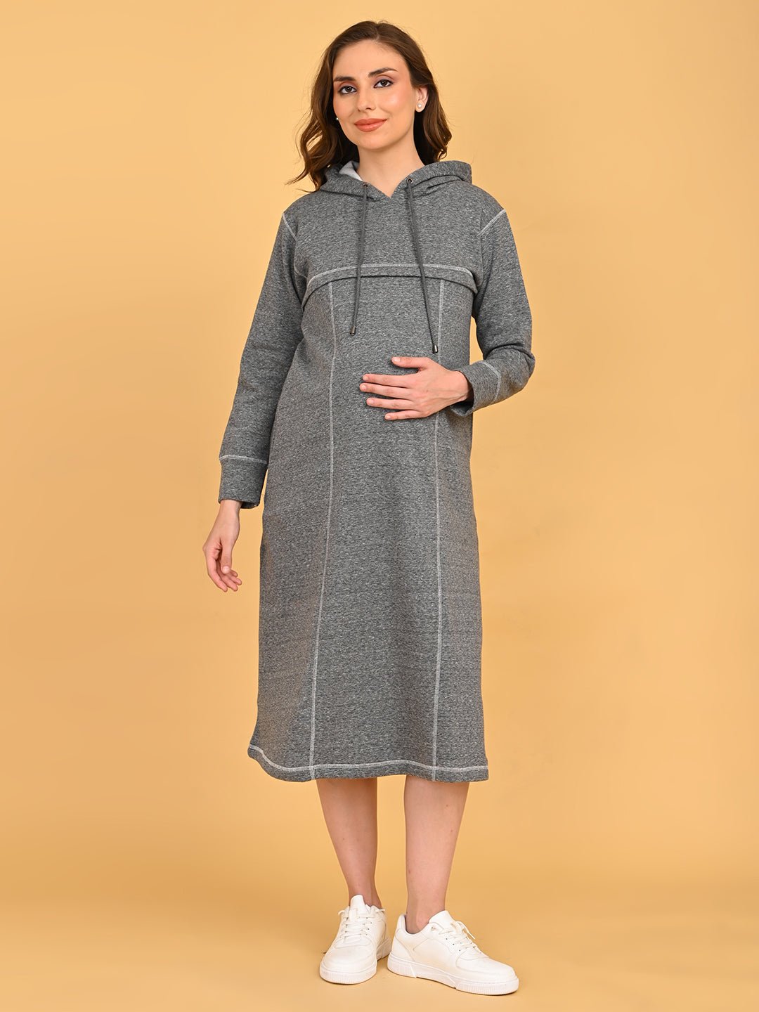 Undercover Cozy Maternity and Nursing Hoodie Dress Grey