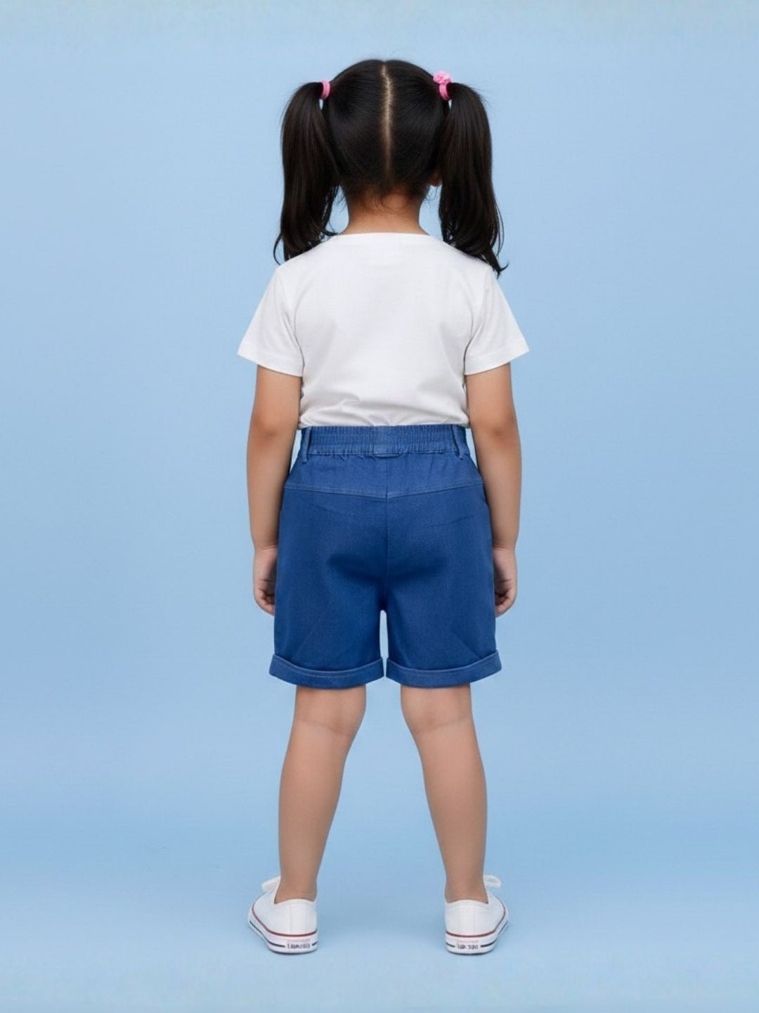 Unicorn Patch Blue Cotton Denim Embroidered Shorts For Girls
