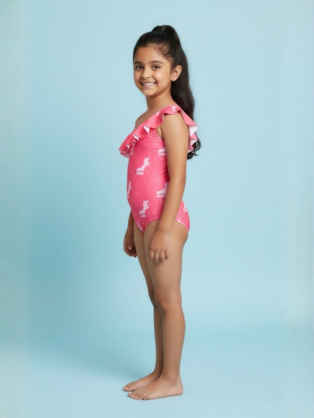 Unicorn Wave Girls Ruffle Sleeveless Swimsuit