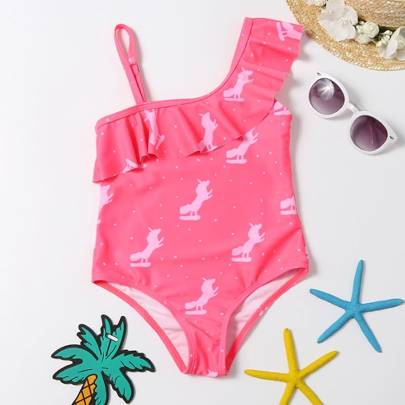 Unicorn Wave Girls Ruffle Sleeveless Swimsuit