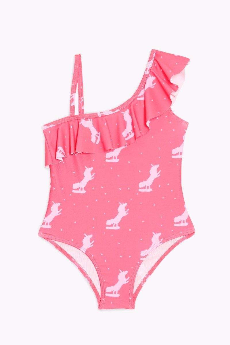 Unicorn Wave Girls Ruffle Sleeveless Swimsuit