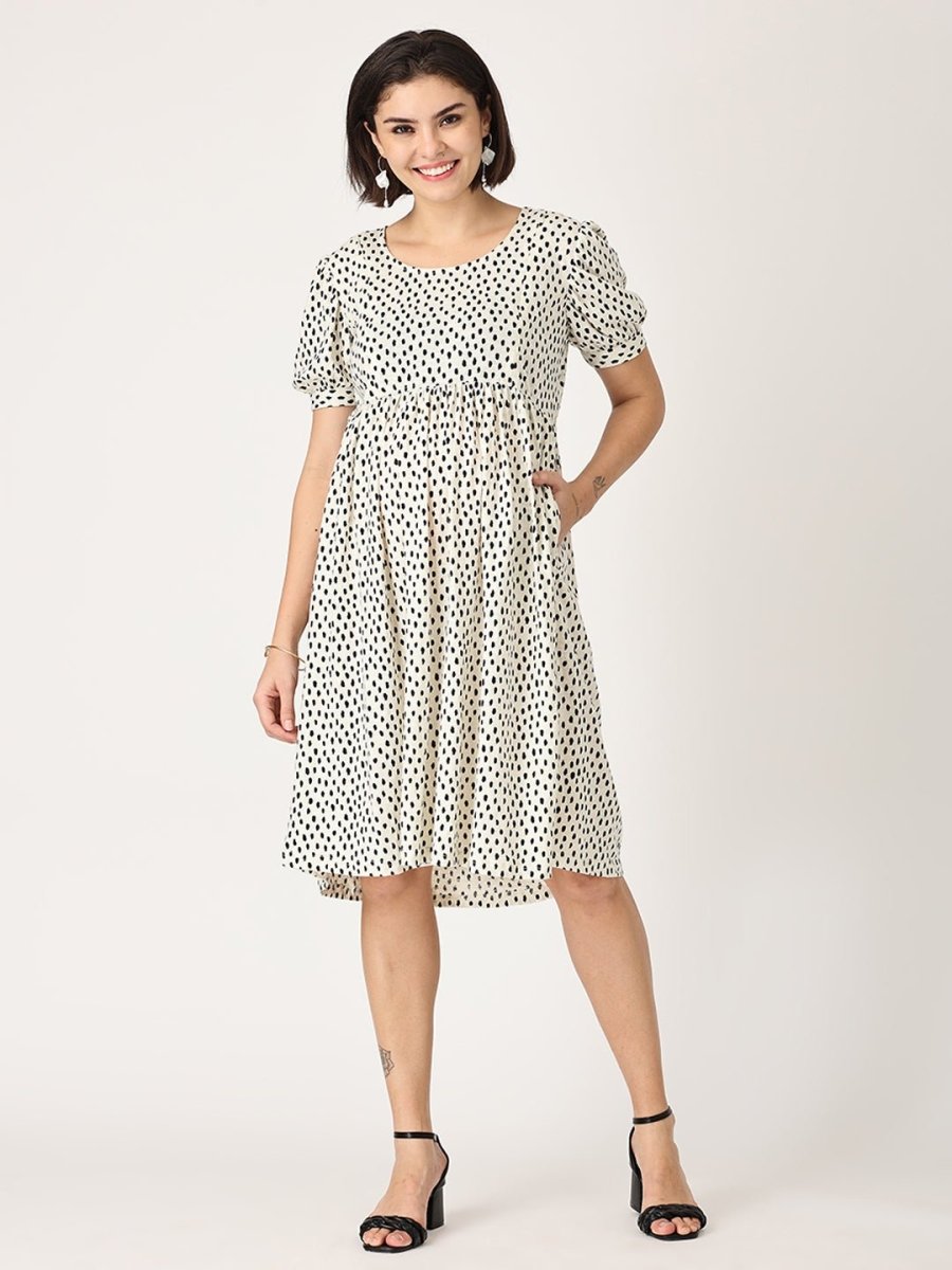 Vanilla Ice Polka Dot Maternity and Nursing Dress White