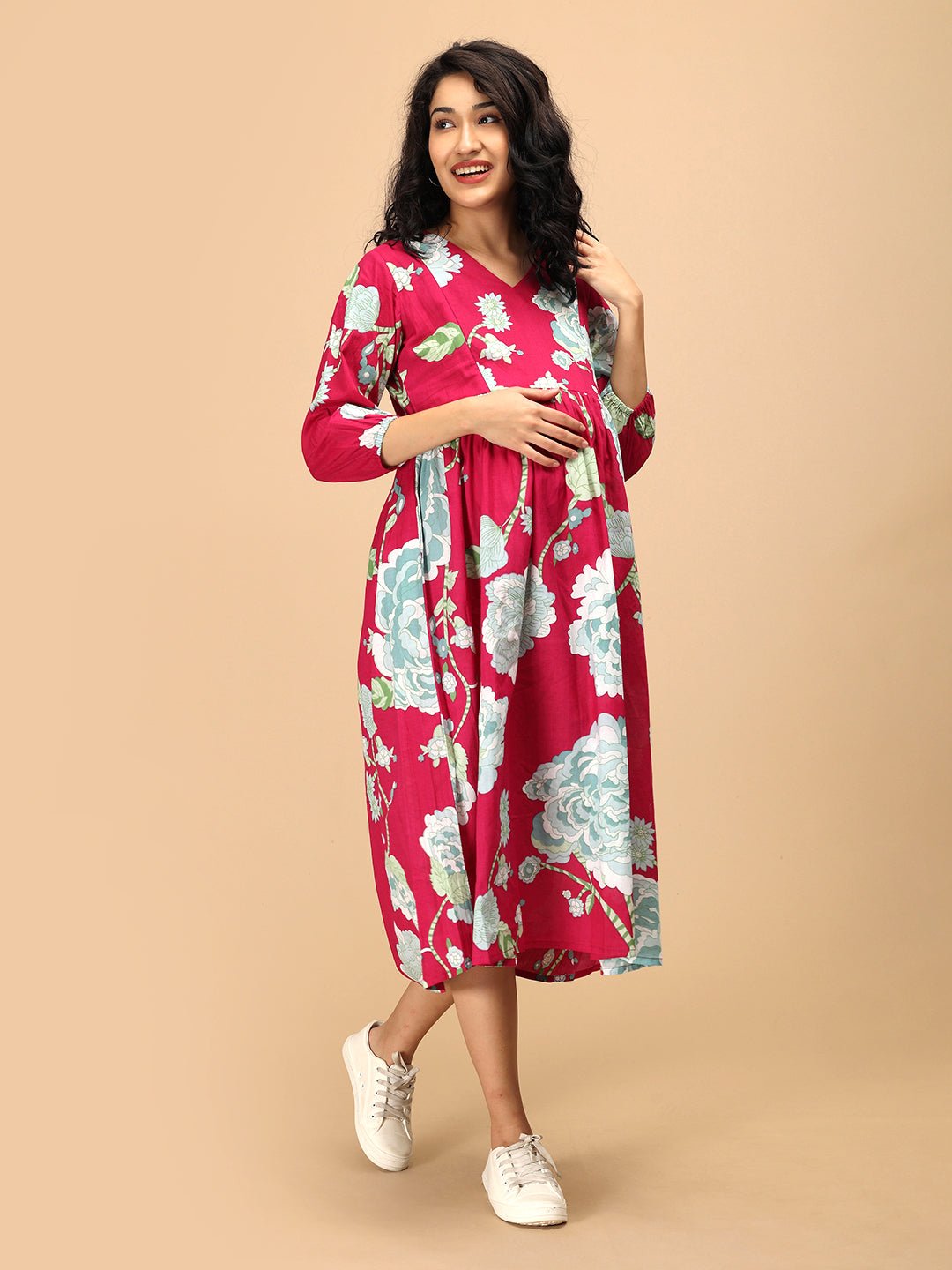 Velvet Petals Maternity and Nursing Dress Magenta