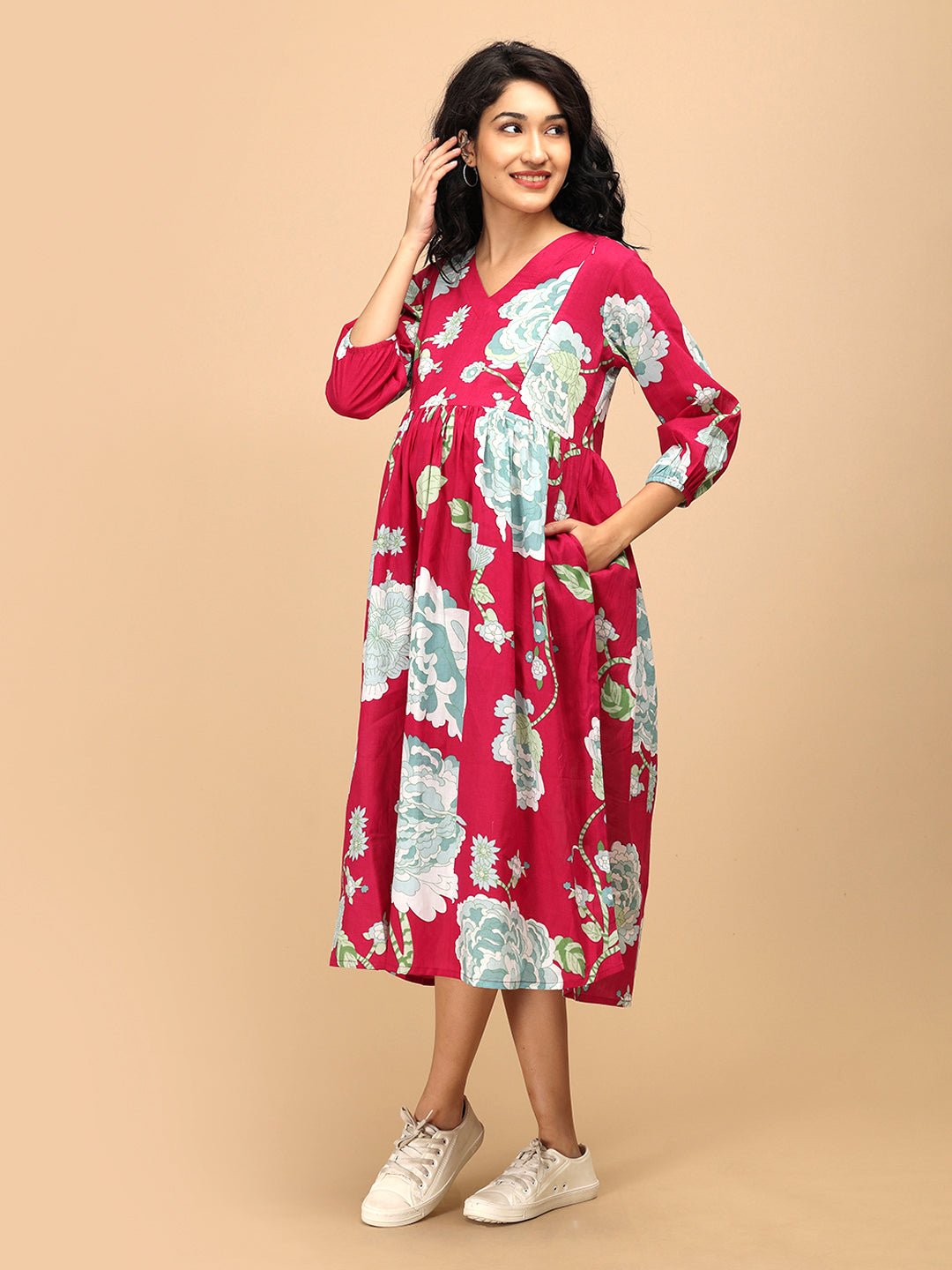 Velvet Petals Maternity and Nursing Dress Magenta