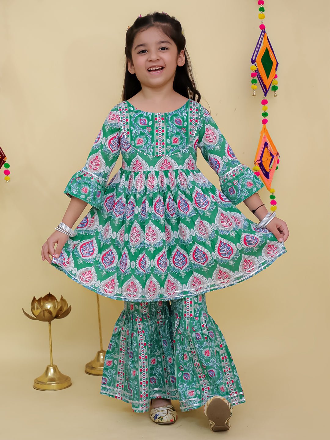 Verdi Vitaa Print Girls Anarkali Sharara Set