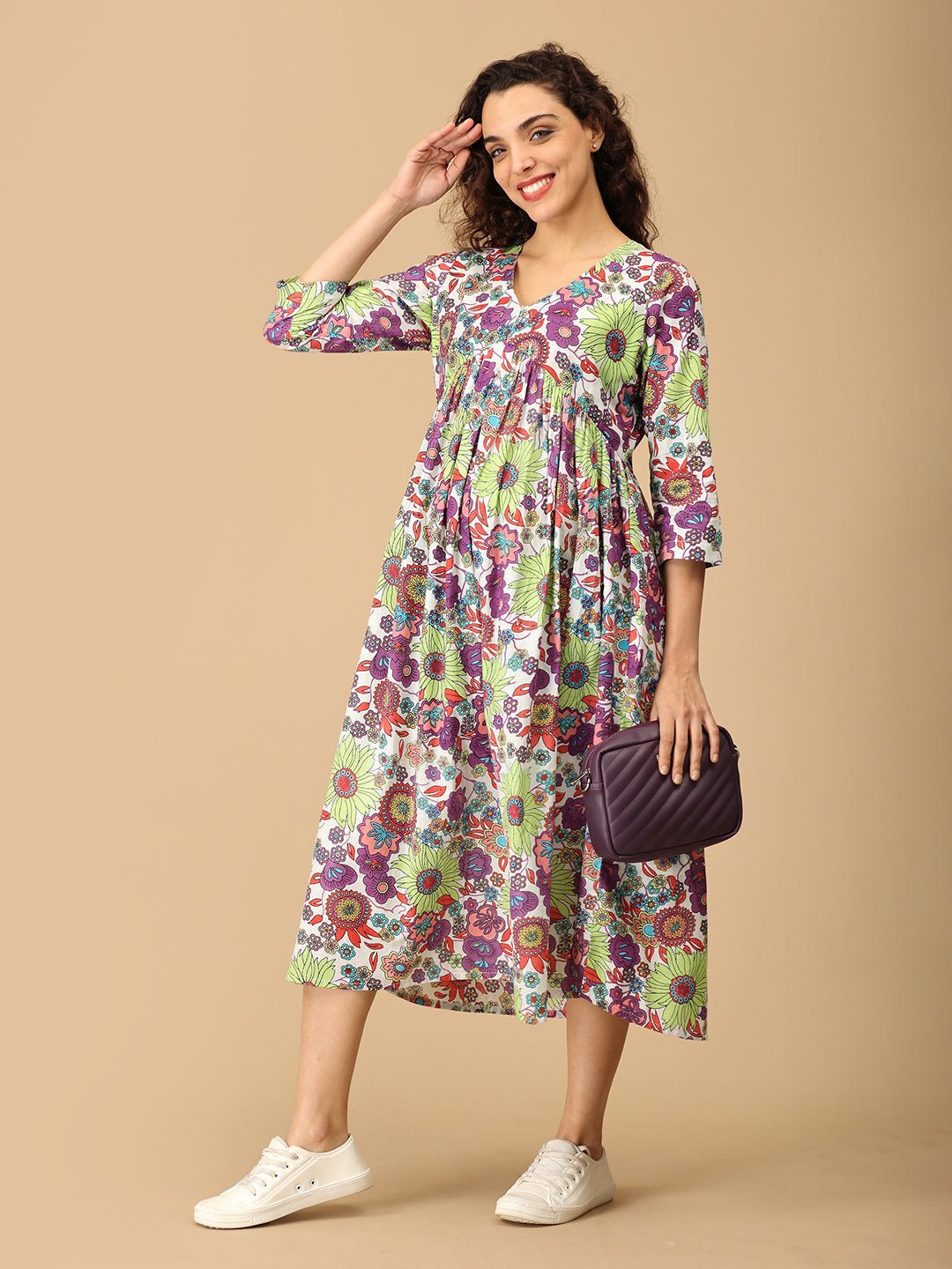 Vibrant Voyage Maternity and Nursing Dress Multi
