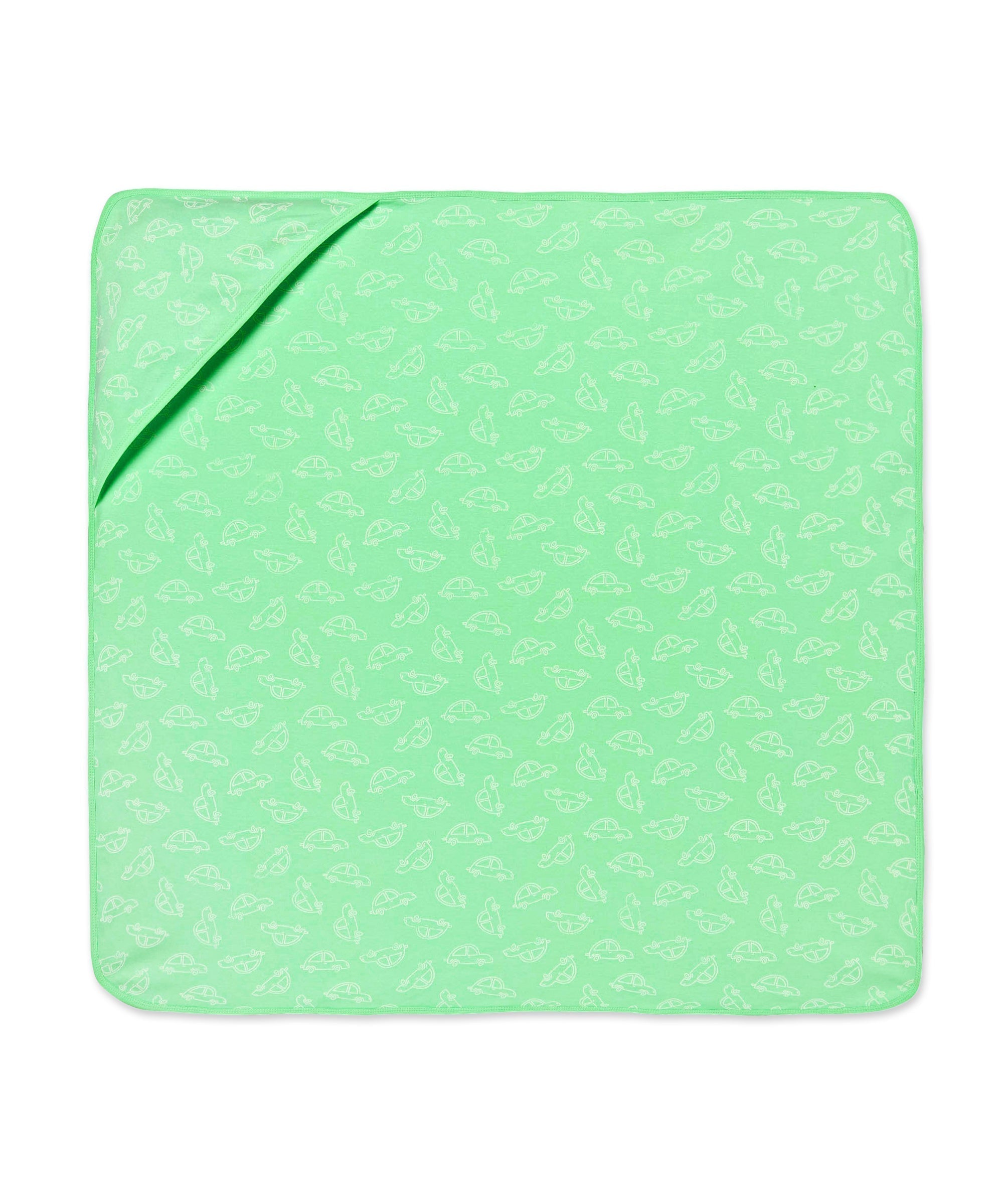 Green Vroom Vroom Hooded Towel Blanket For Kids