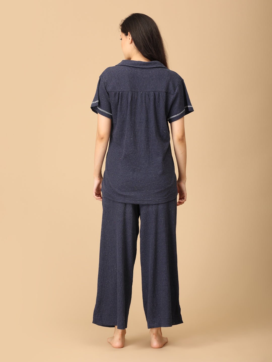 Waffle Walks Maternity and Nursing Pajama Set Navy Blue