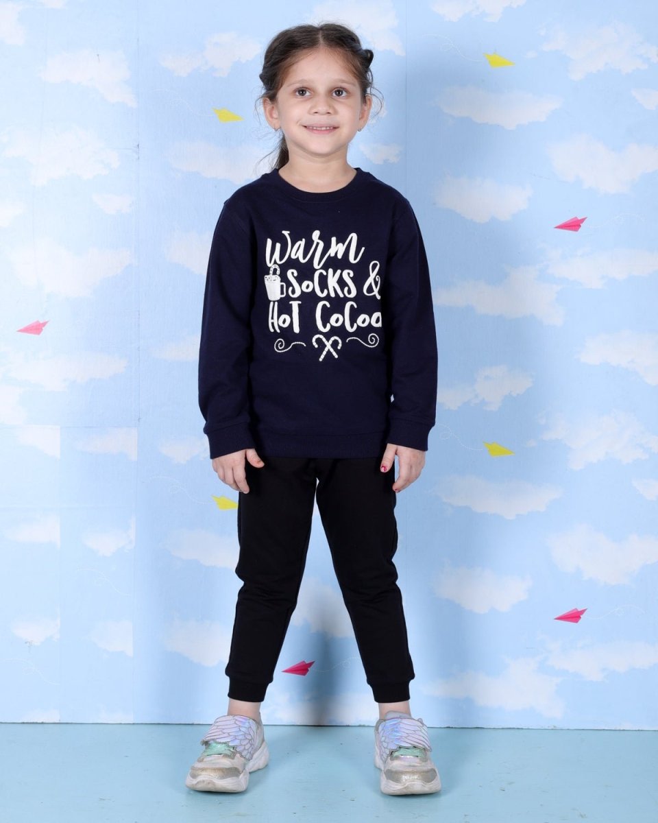 Navy Warm Socks And Hot Cocoa Sweatshirt For Girls