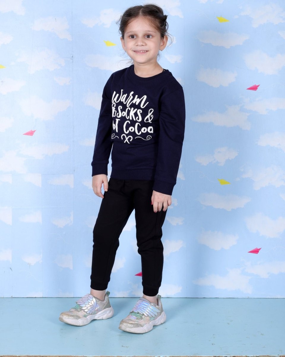 Navy Warm Socks And Hot Cocoa Sweatshirt For Girls