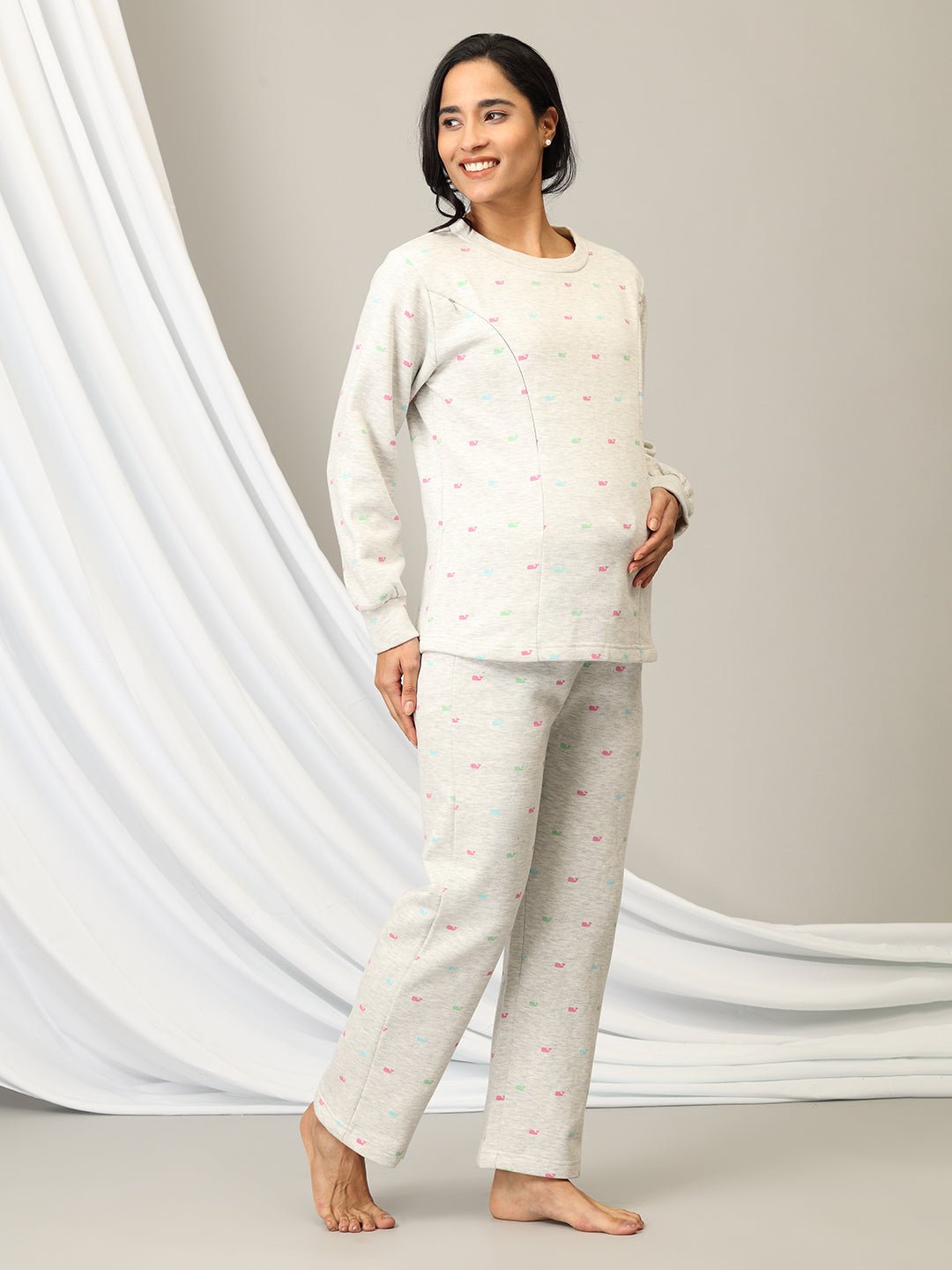 Whale Song Maternity and Nursing Pajama Loungewear Set Grey