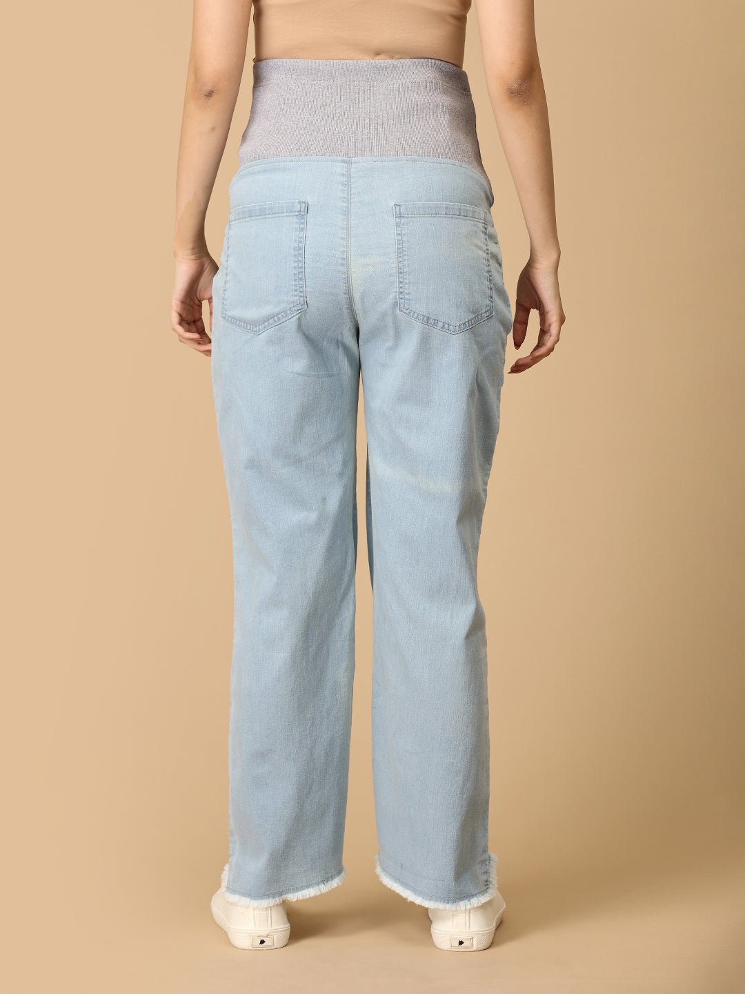 Wide Leg Maternity Denim with Belly Support Light Blue
