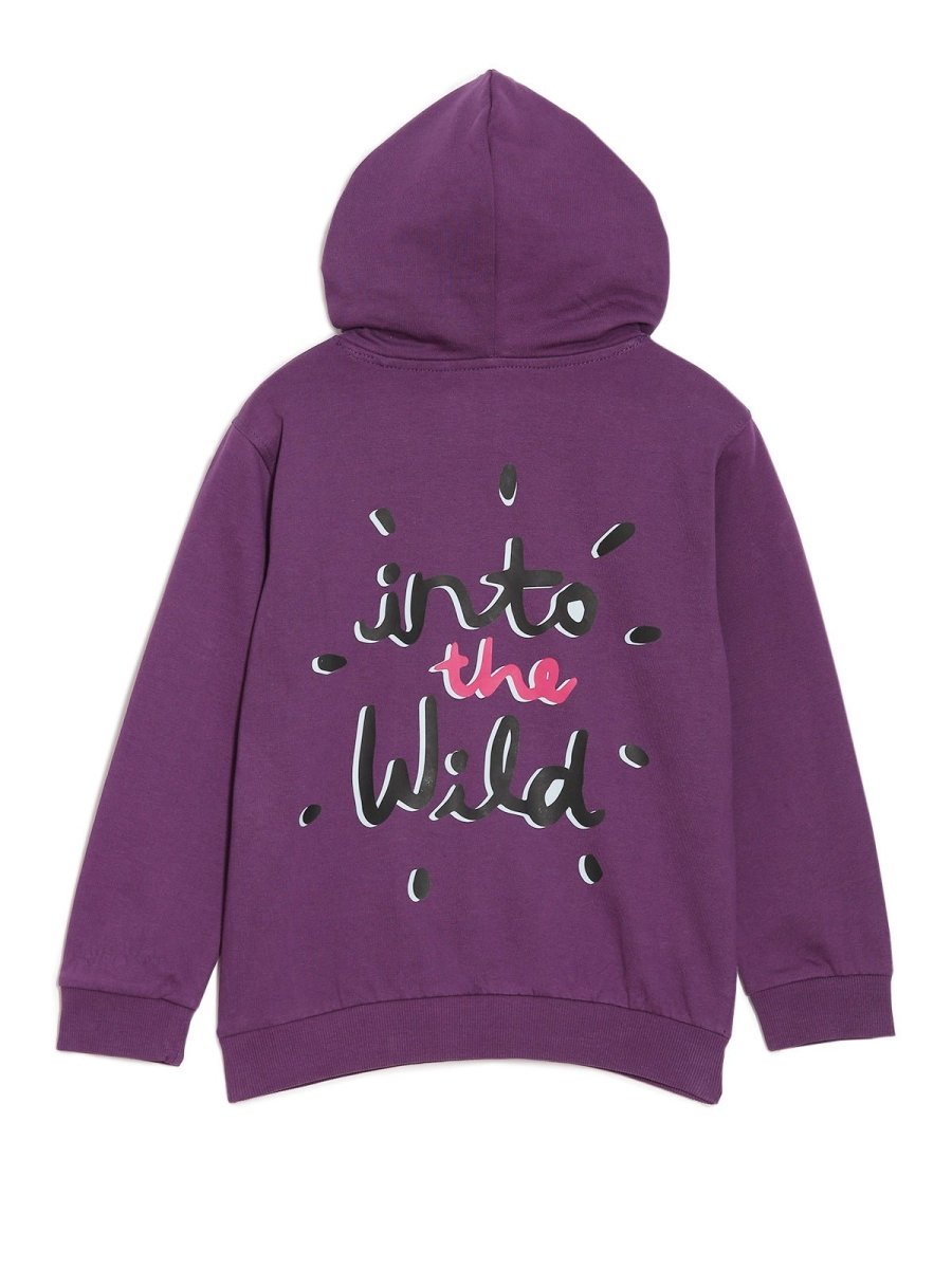 Purple Wild Cat Hooded Sweatshirt For Girls