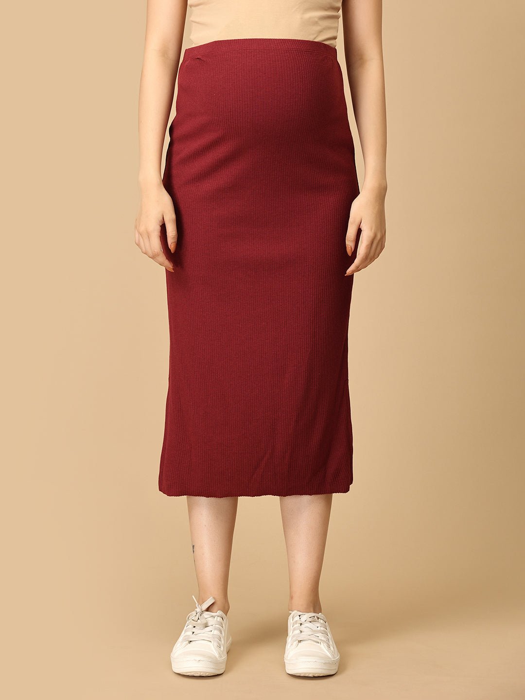 Wine & Unwind Ribbed Maternity and Nursing Co Ord Skirt Set Maroon