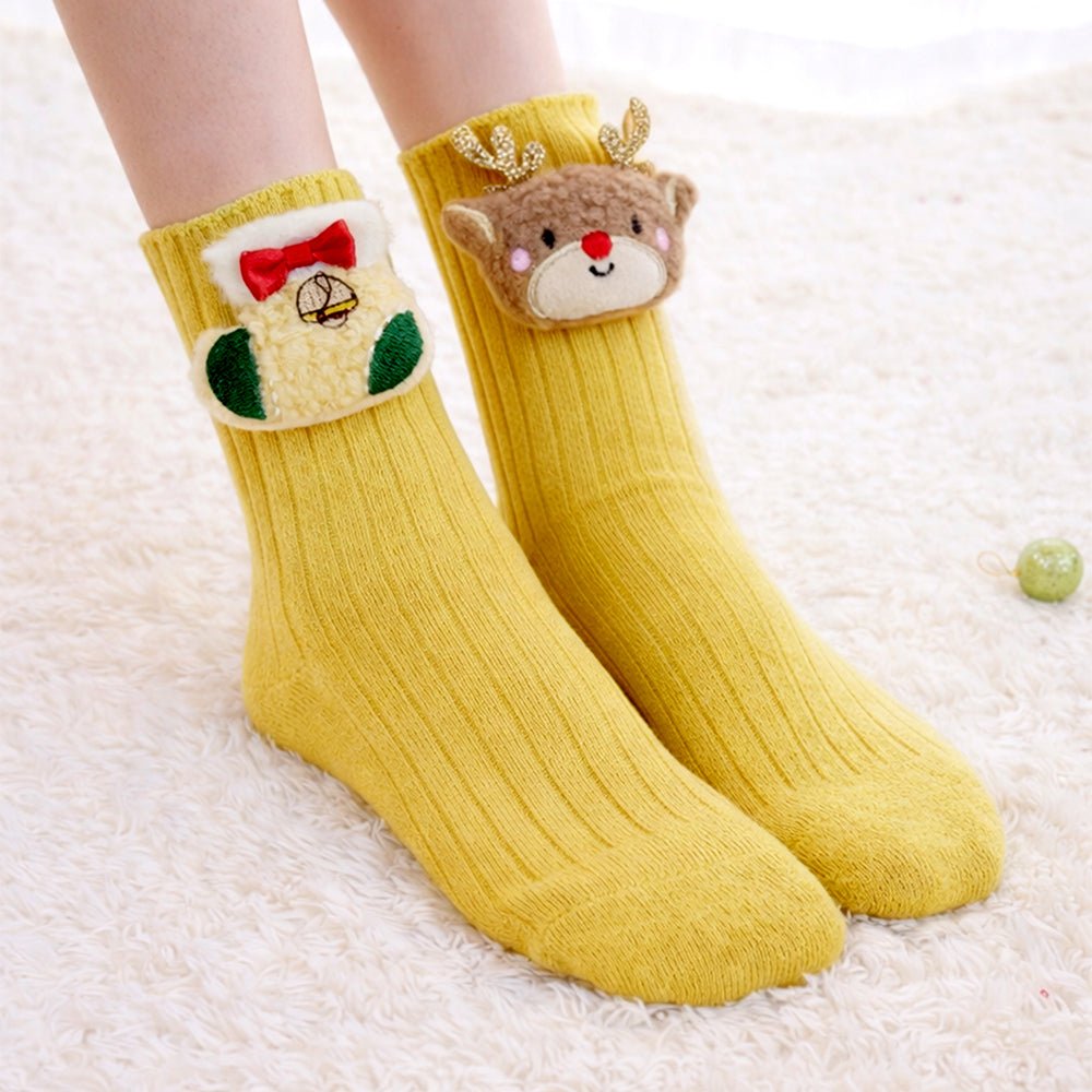 Little Surprise Box Yellow Deer Stockings Christmas Kids Ankle Socks
