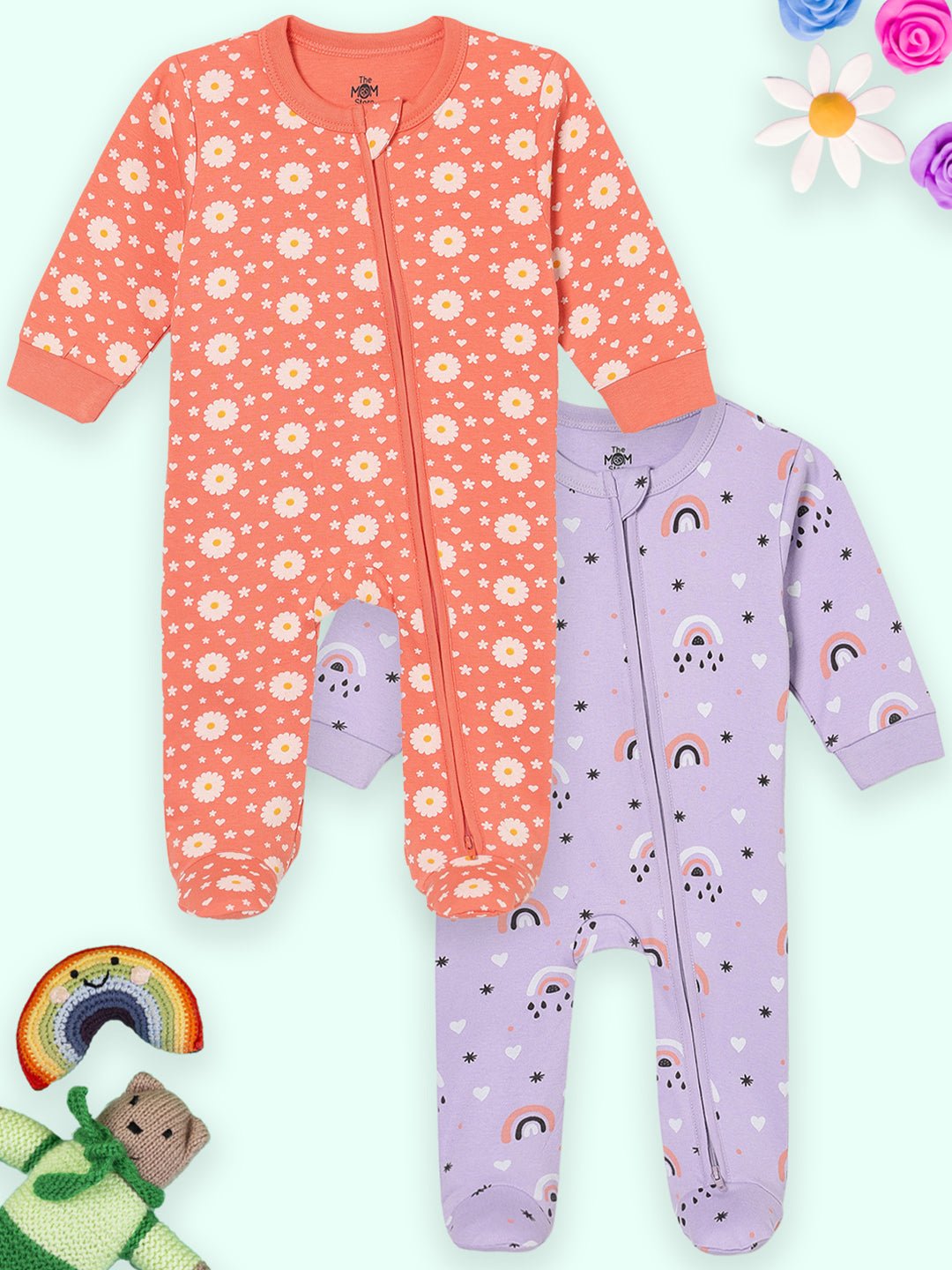 Coral Blossom Lavender Infant Zipper Romper Combo 2-Pack