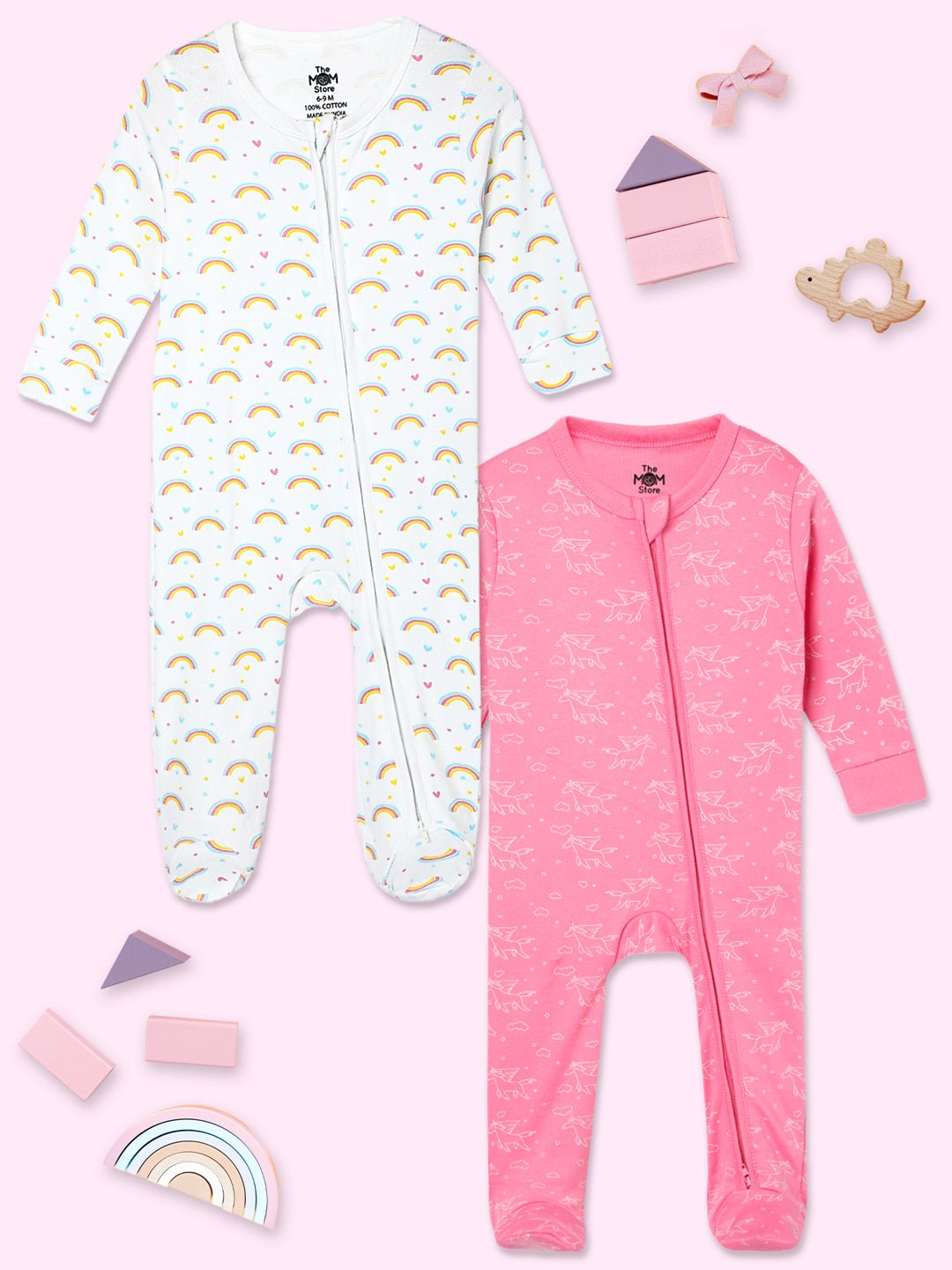 Fairyland Magic Bow Infant Zipper Romper Combo 2-Pack