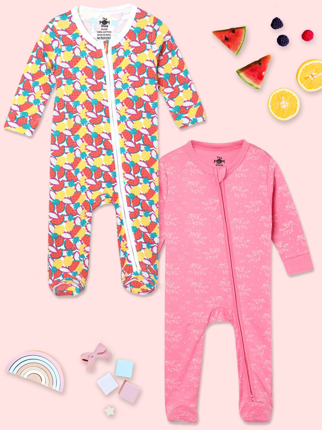 Fruitilicious Fairyland Infant Zipper Romper Combo 2-Pack