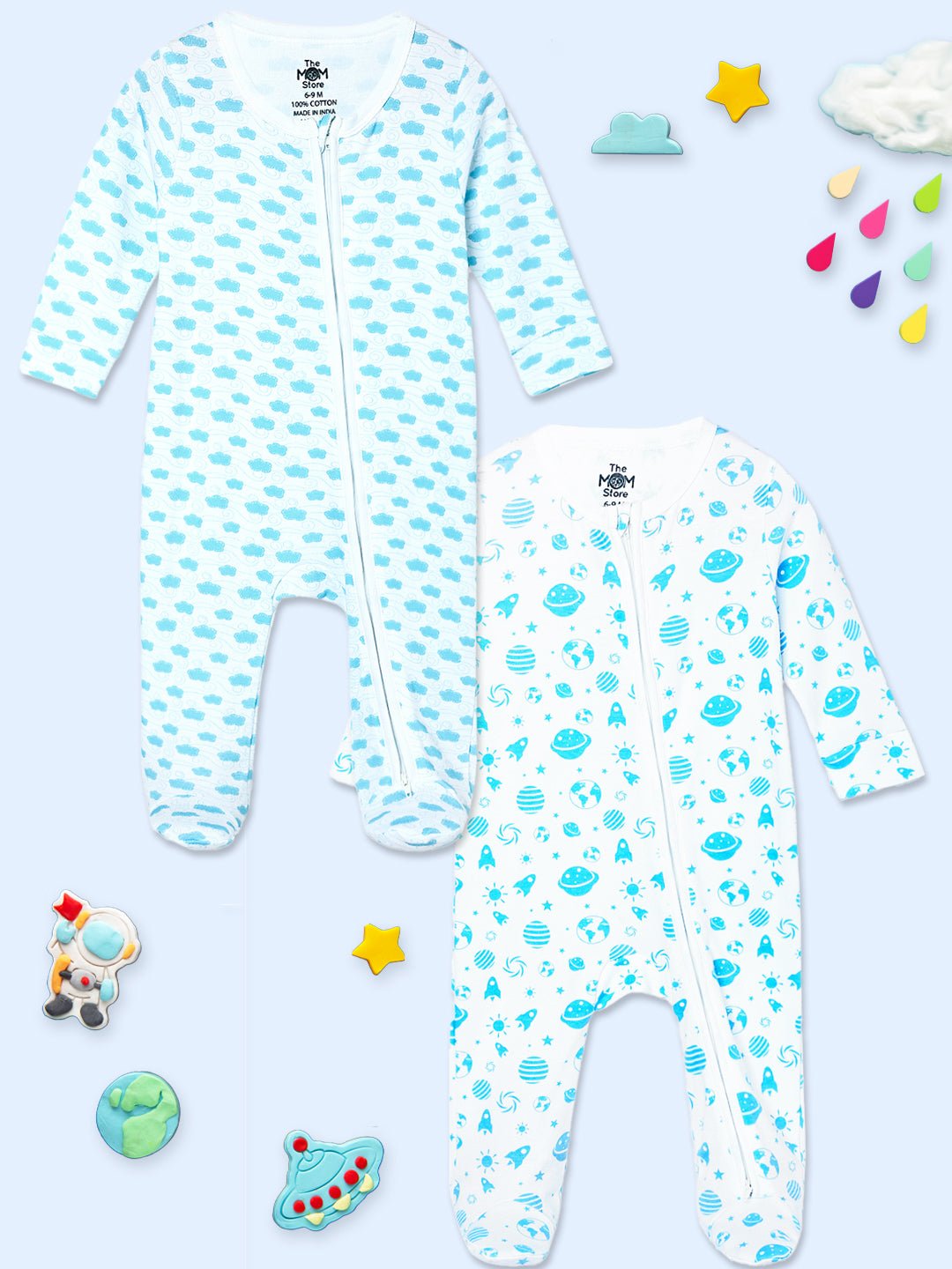 Happy Cloud Out Of World Infant Zipper Romper Combo 2-Pack