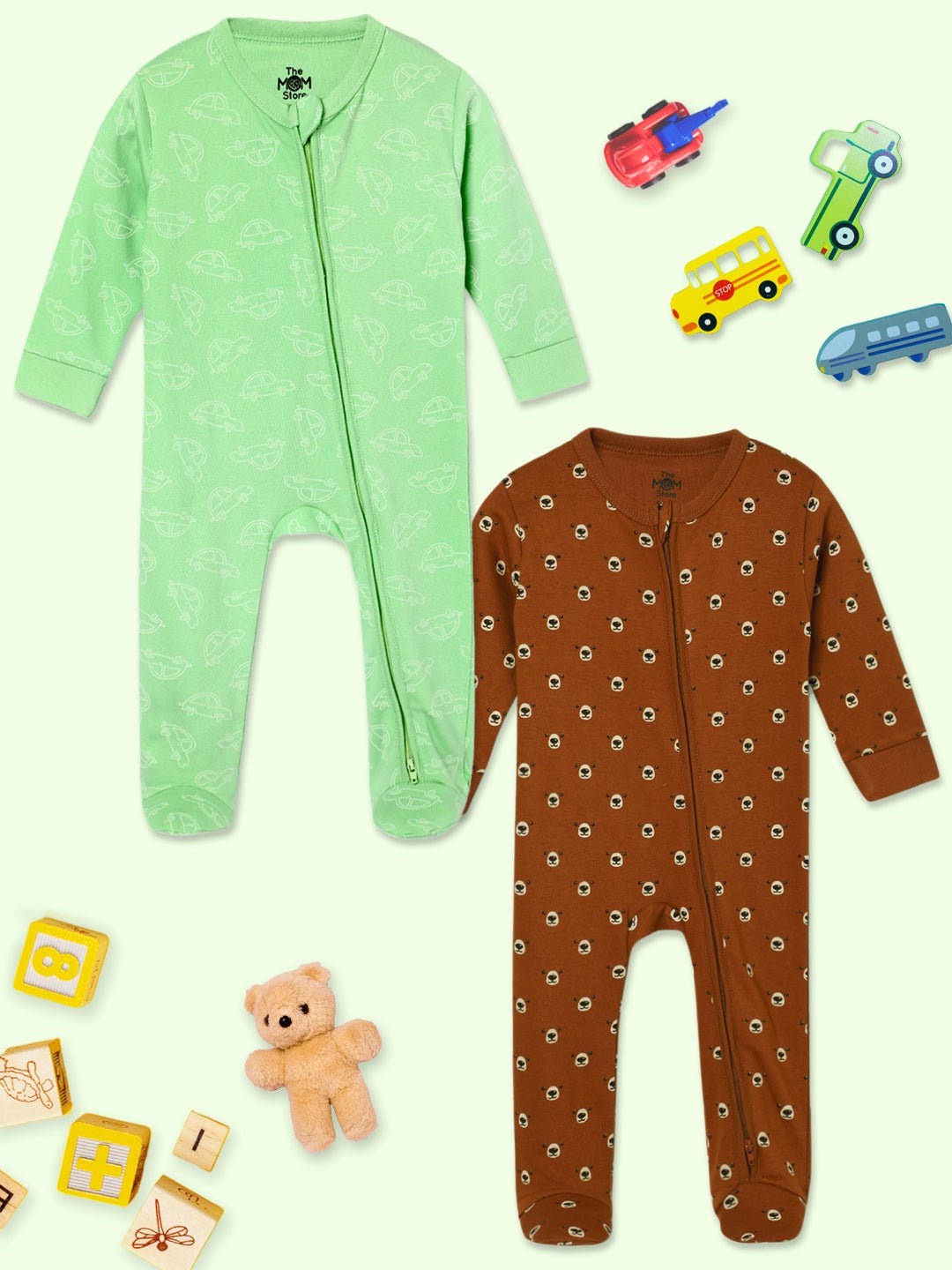 Vroom Vroom Beary Best Infant Zipper Romper Combo 2-Pack