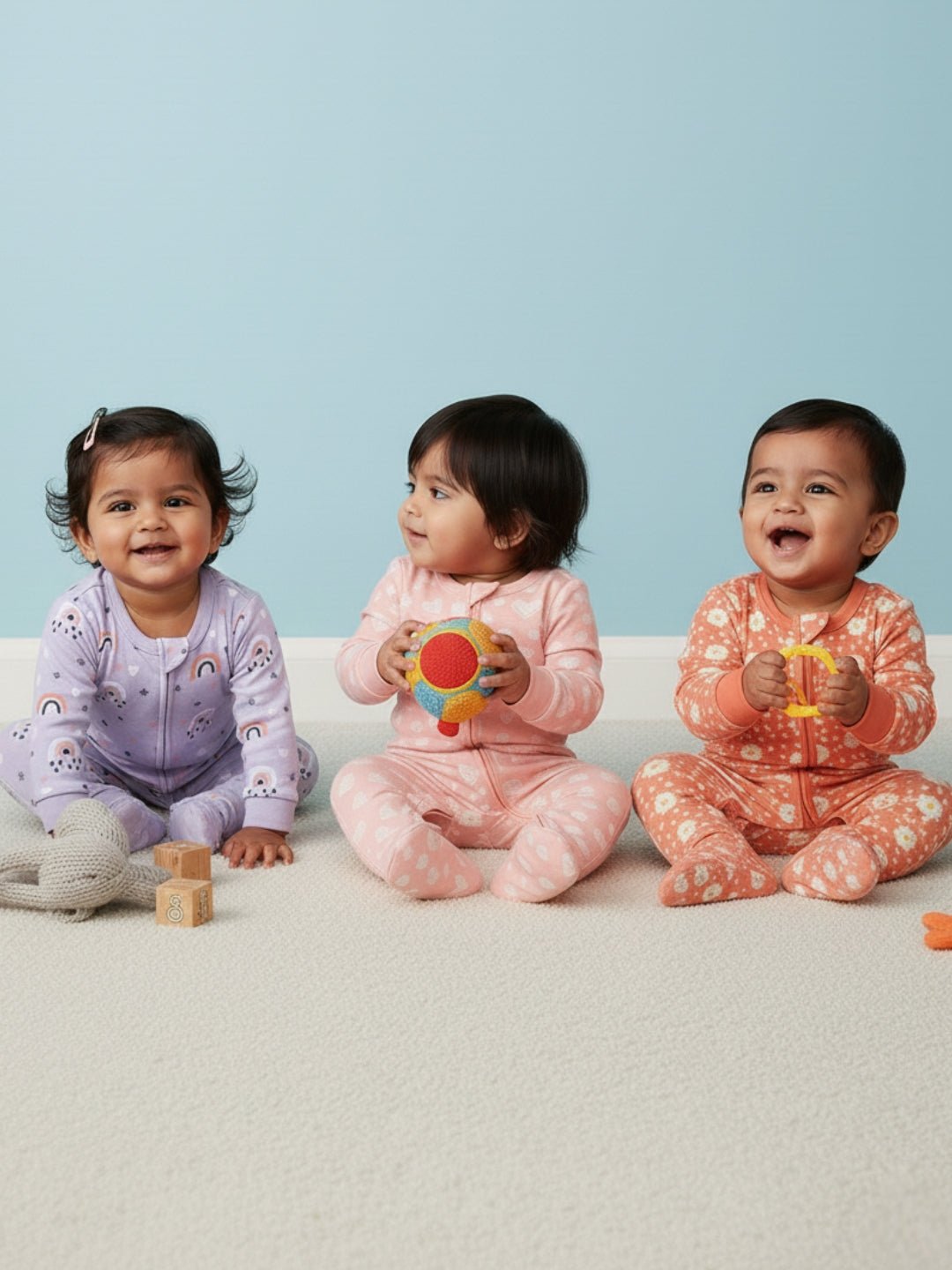 Lavender Twinkle Coral Blossom & Rosy Hearts Zipper Romper Combo 3-Pack