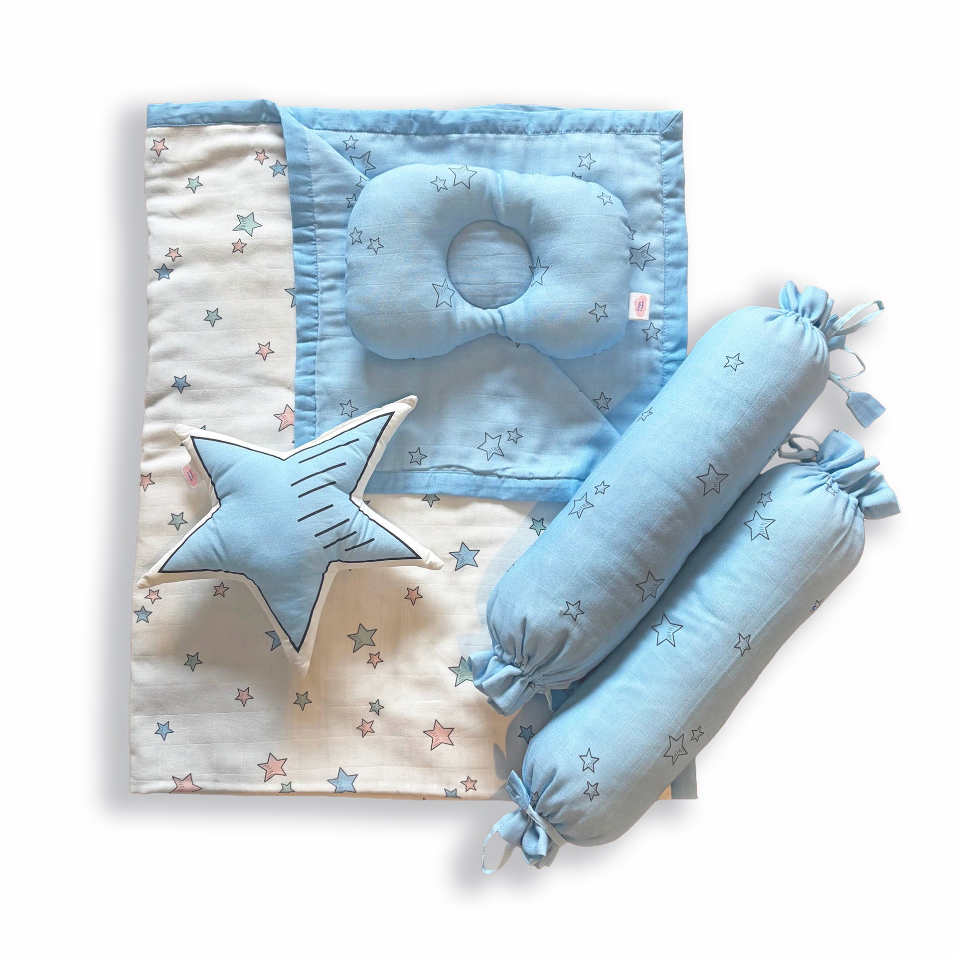 Stars Blue 100% Cotton Muslin Bedding Set For Babies