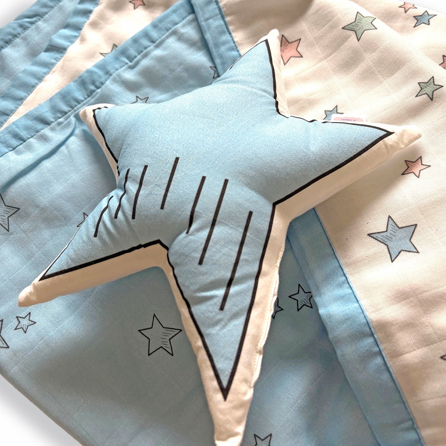 Stars Blue 100% Cotton Muslin Bedding Set For Babies
