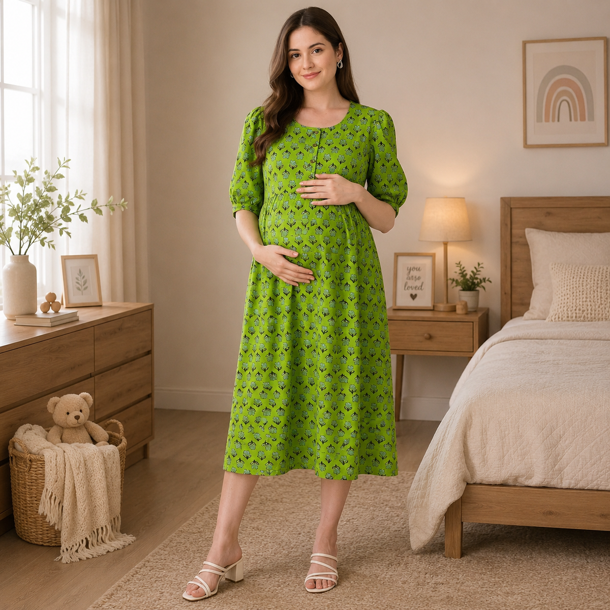 Dewy Drift Maternity and Nursing Dress Green