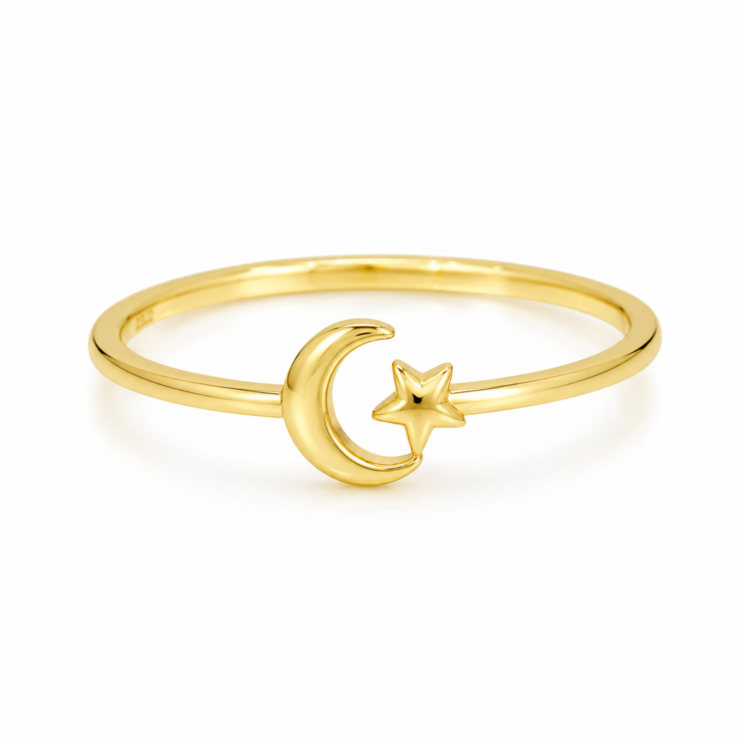 Celestial Moon & Star Ring in 925 Sterling Silver (Gold Plated)
