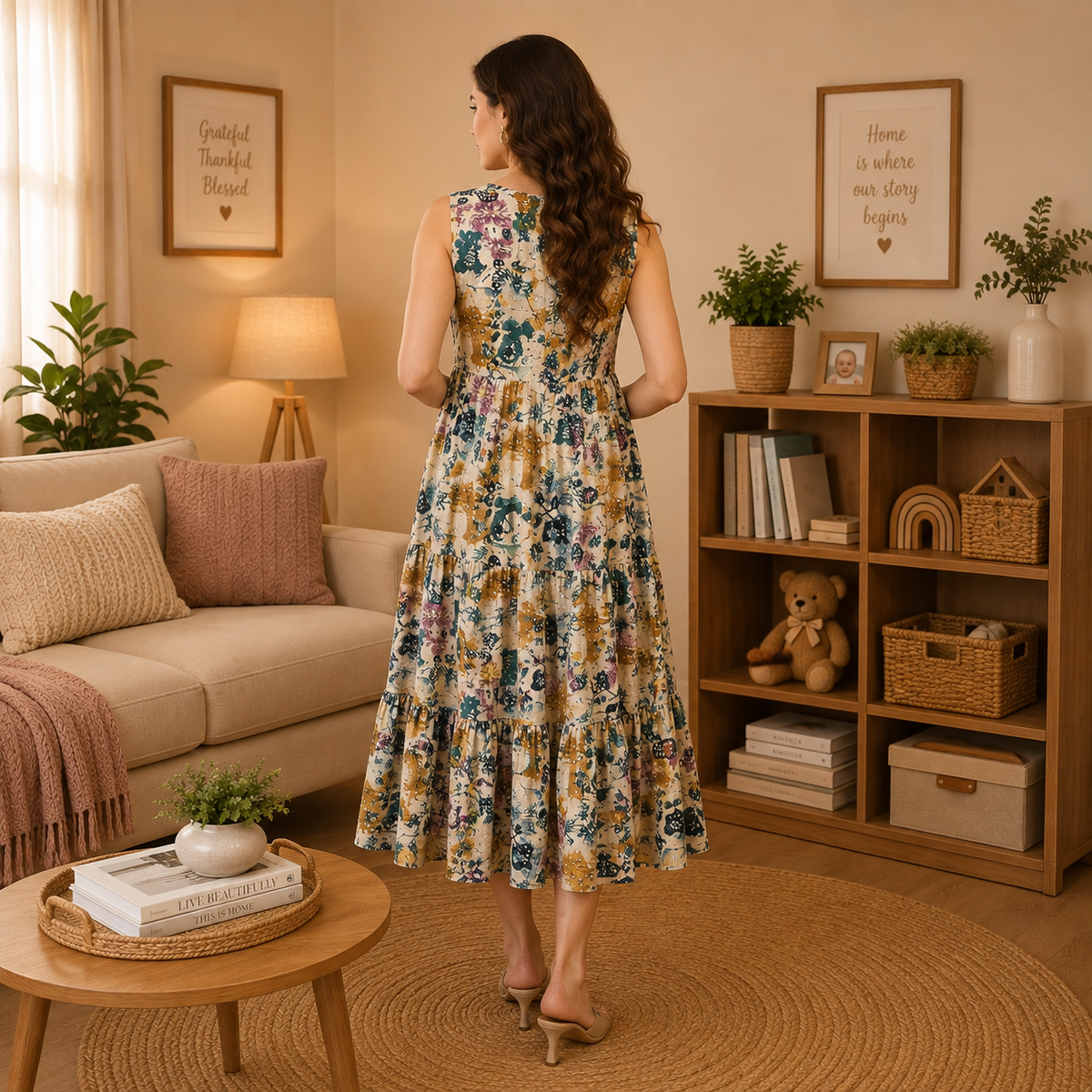 Abstract Flora Maternity and Nursing Dress Teal