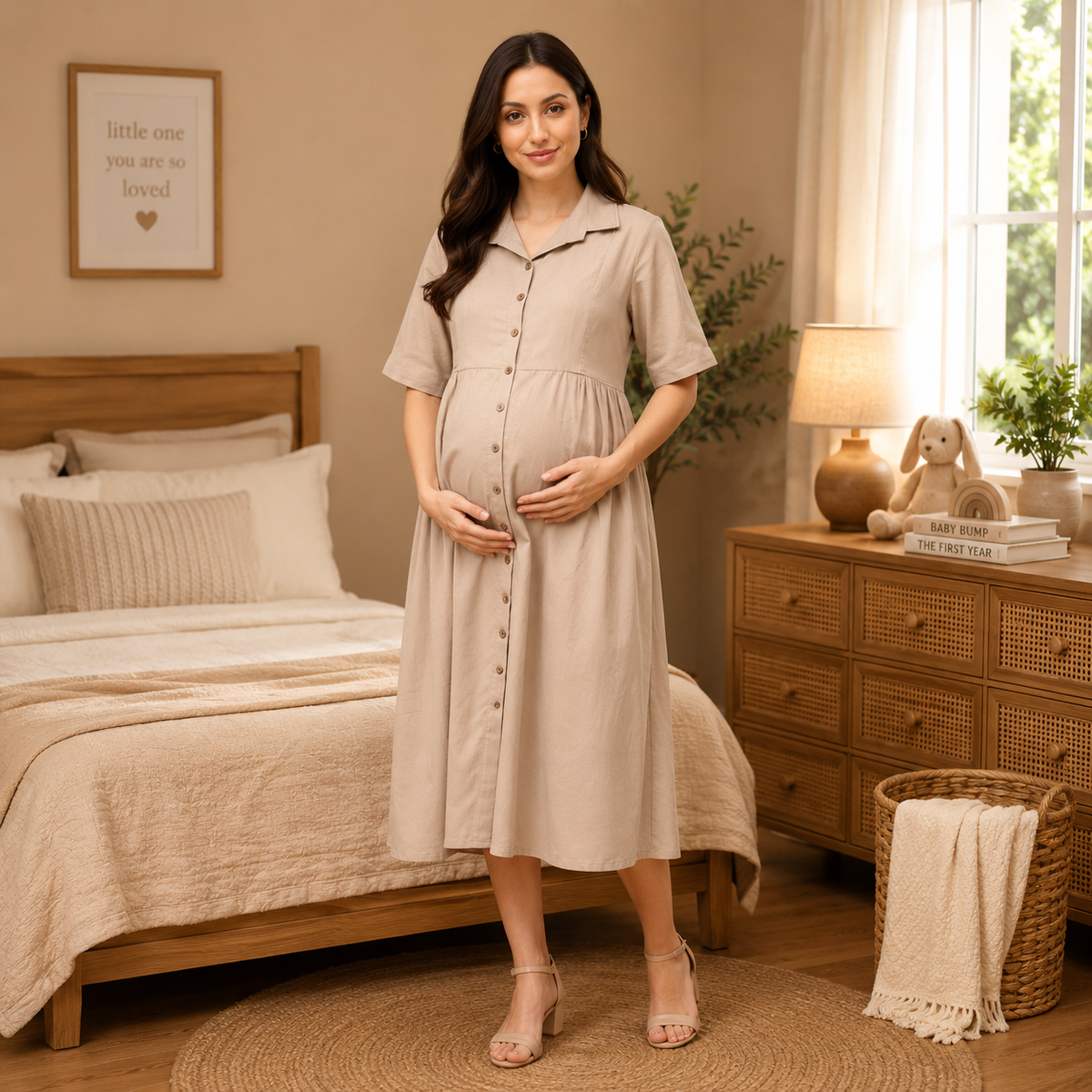 Chic Khadi Maternity and Nursing Dress Beige