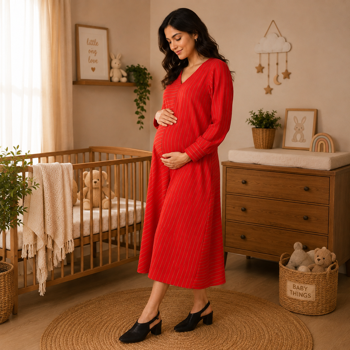 Scarlet Spark Maternity and Nursing Winter Dress Red