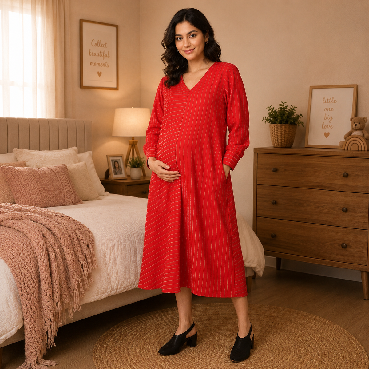 Scarlet Spark Maternity and Nursing Winter Dress Red