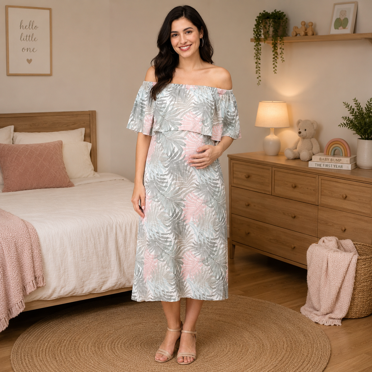 Oasis Tropical Maternity and Nursing Dress White