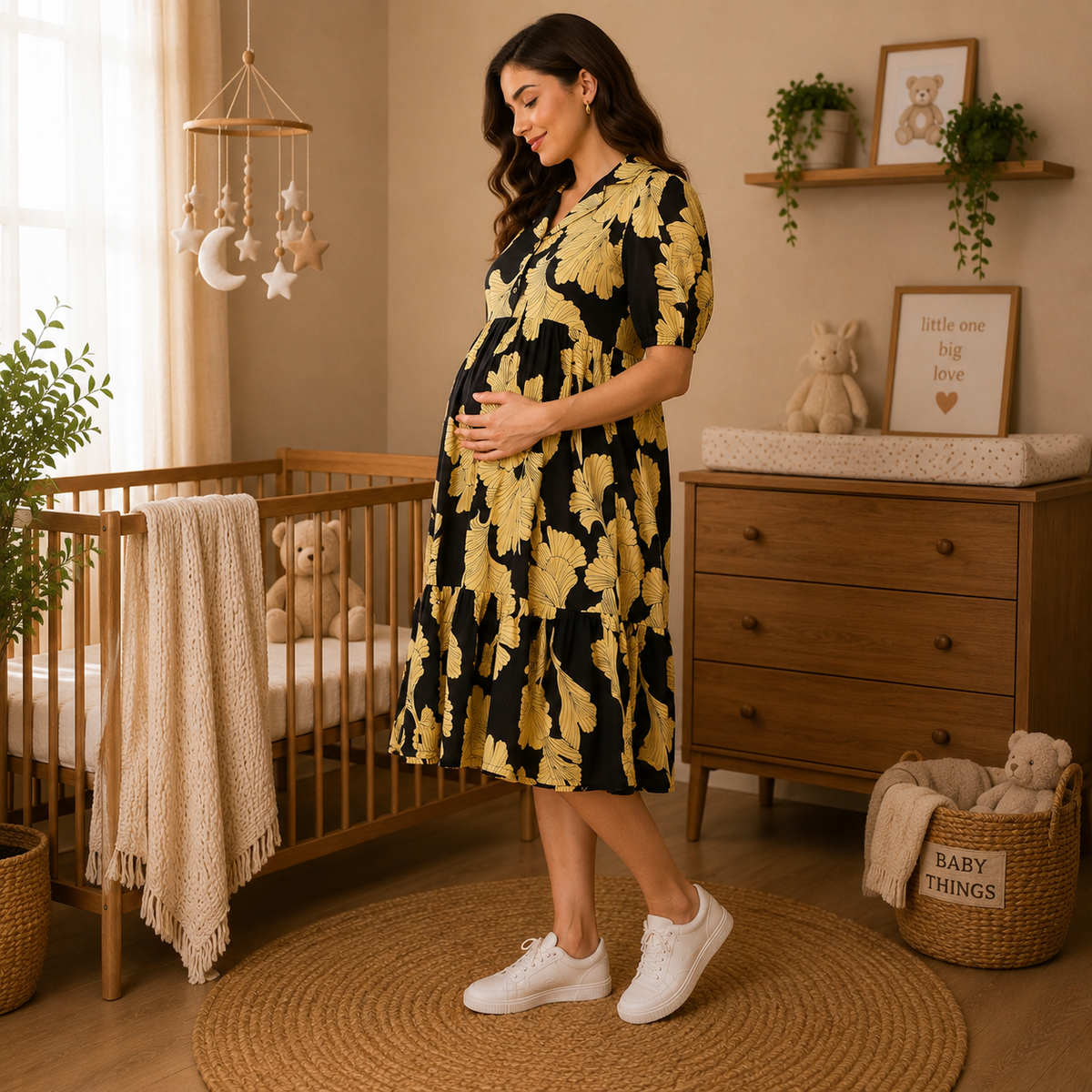 Ebony Petal Maternity and Nursing Dress Black