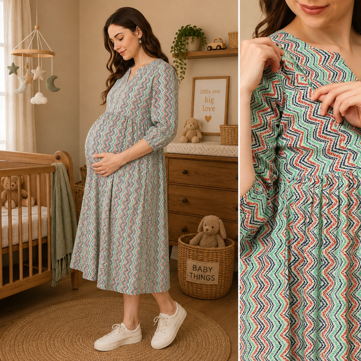Nomad Chevron Maternity and Nursing Dress Multi