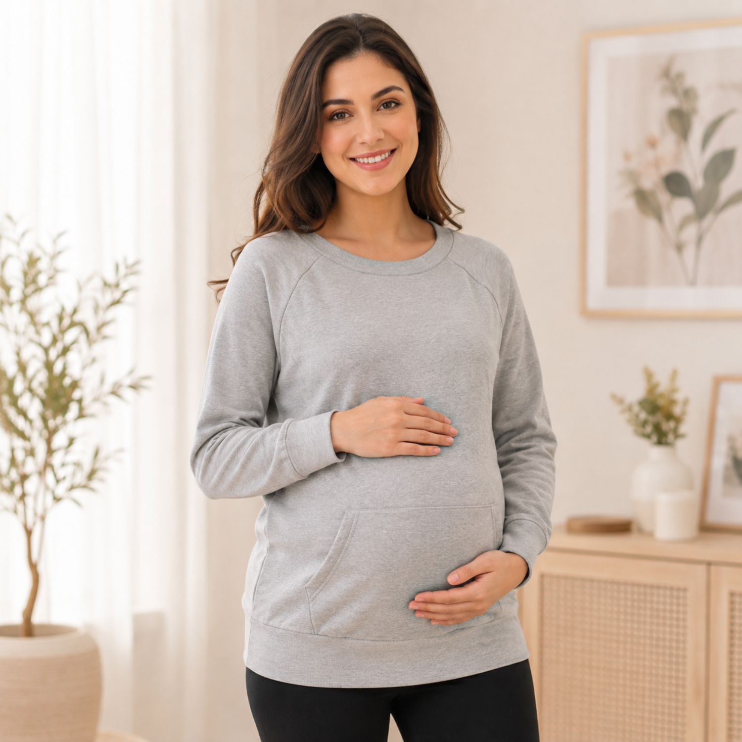 Grey Melange Maternity and Nursing Sweatshirt Grey