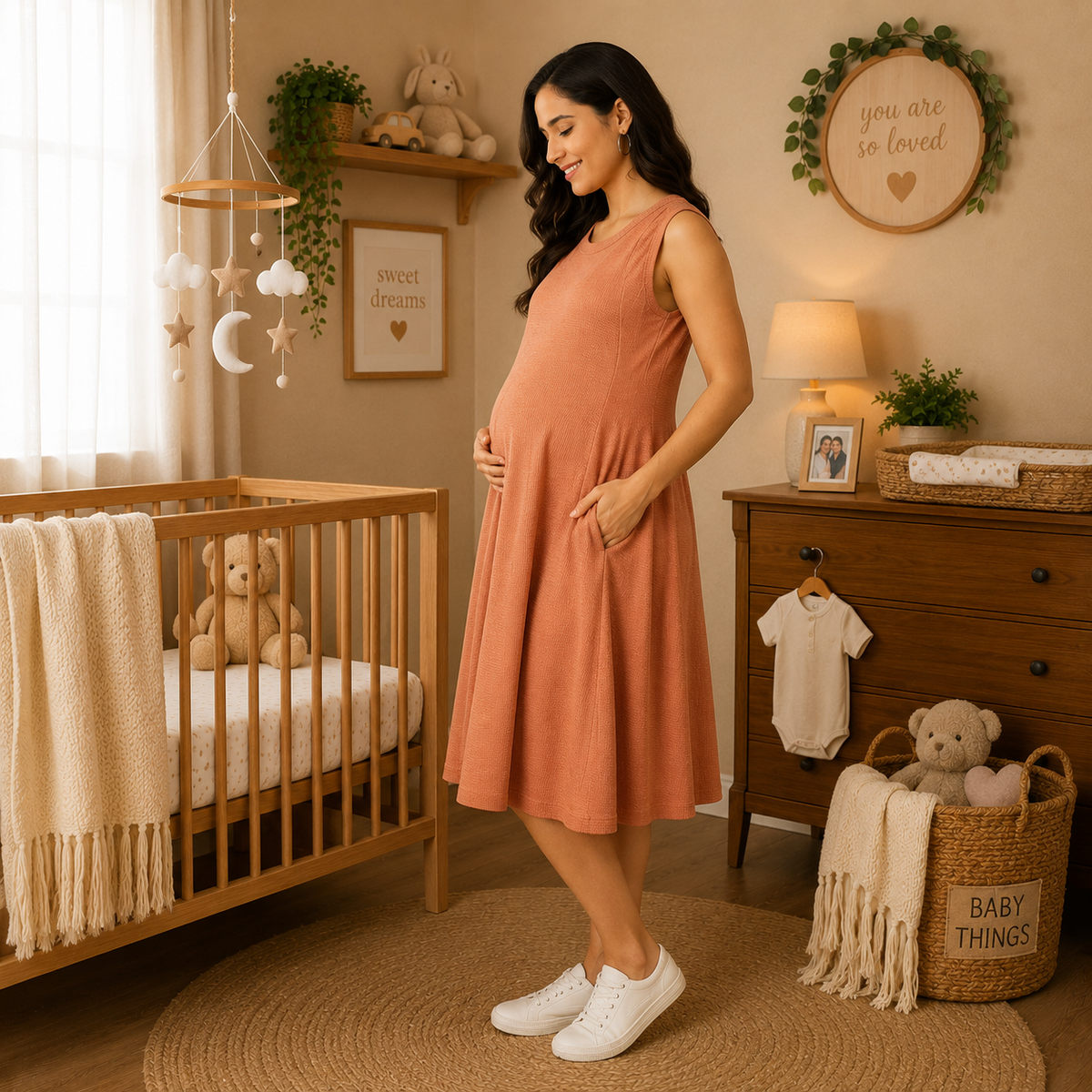 Pumpkin Spice Maternity and Nursing Sleeveless Winter Dress Orange