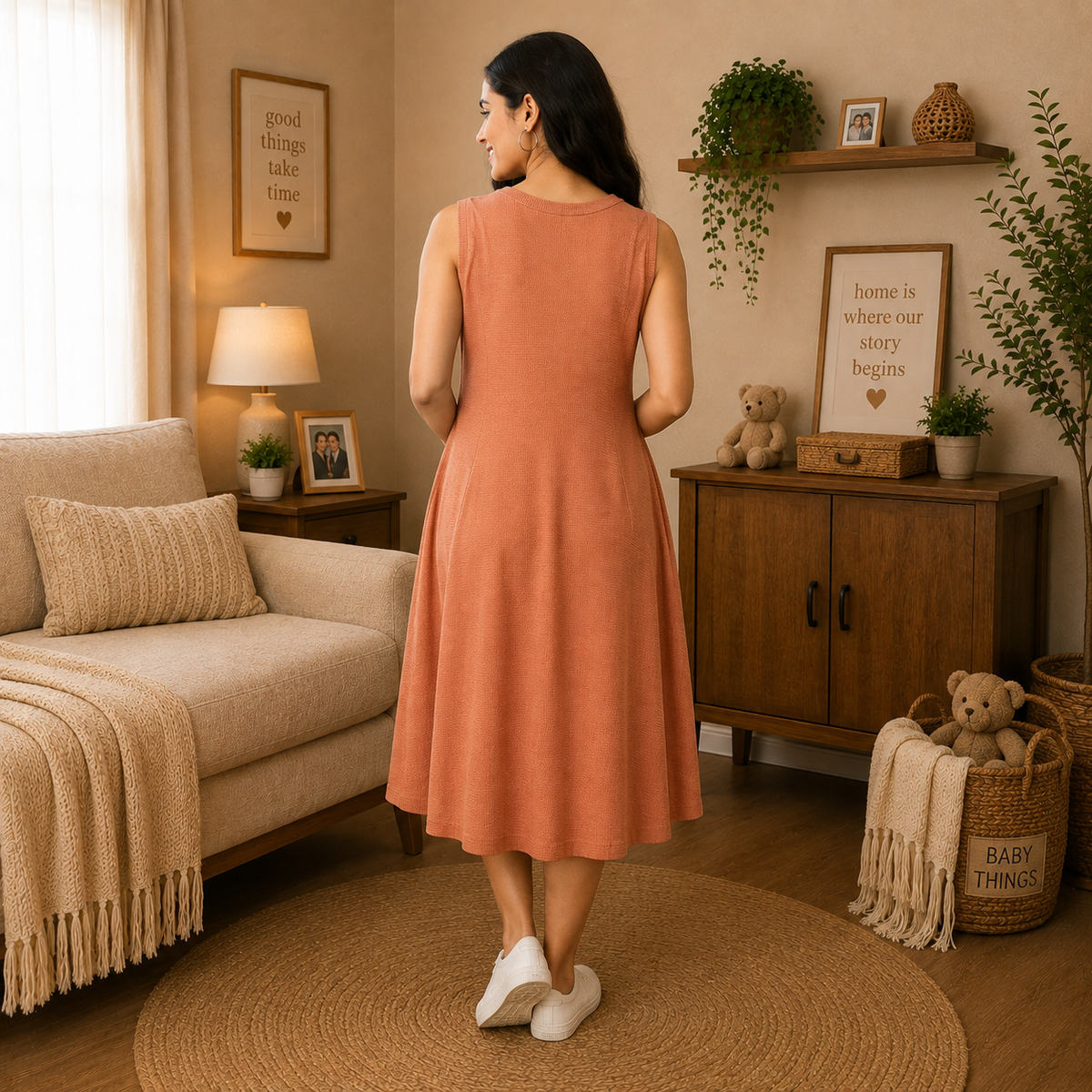 Pumpkin Spice Maternity and Nursing Sleeveless Winter Dress Orange