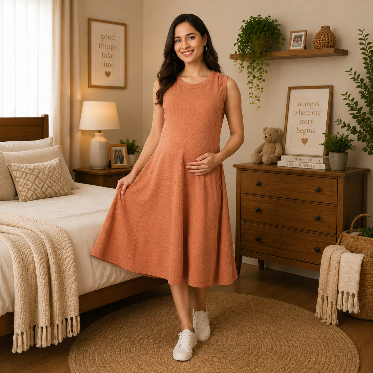 Pumpkin Spice Maternity and Nursing Sleeveless Winter Dress Orange