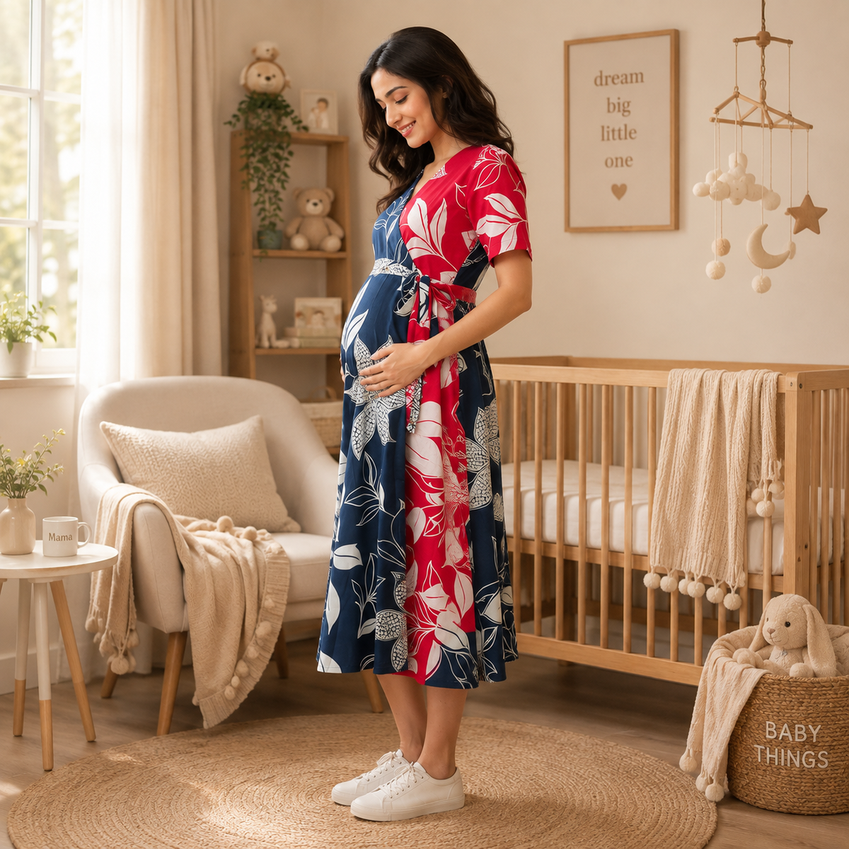 Dual Bloom Maternity and Nursing Wrap Dress Multi