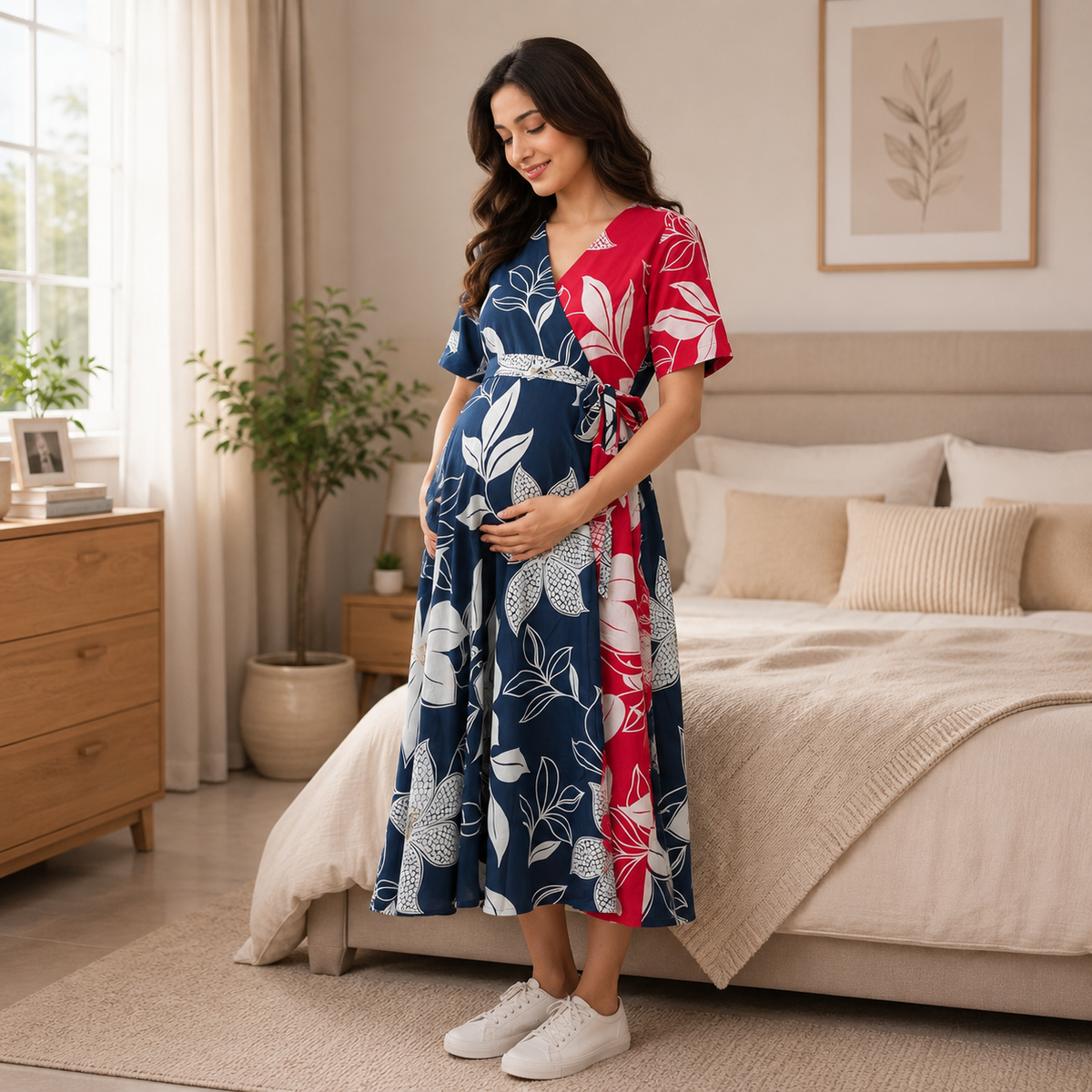 Dual Bloom Maternity and Nursing Wrap Dress Multi