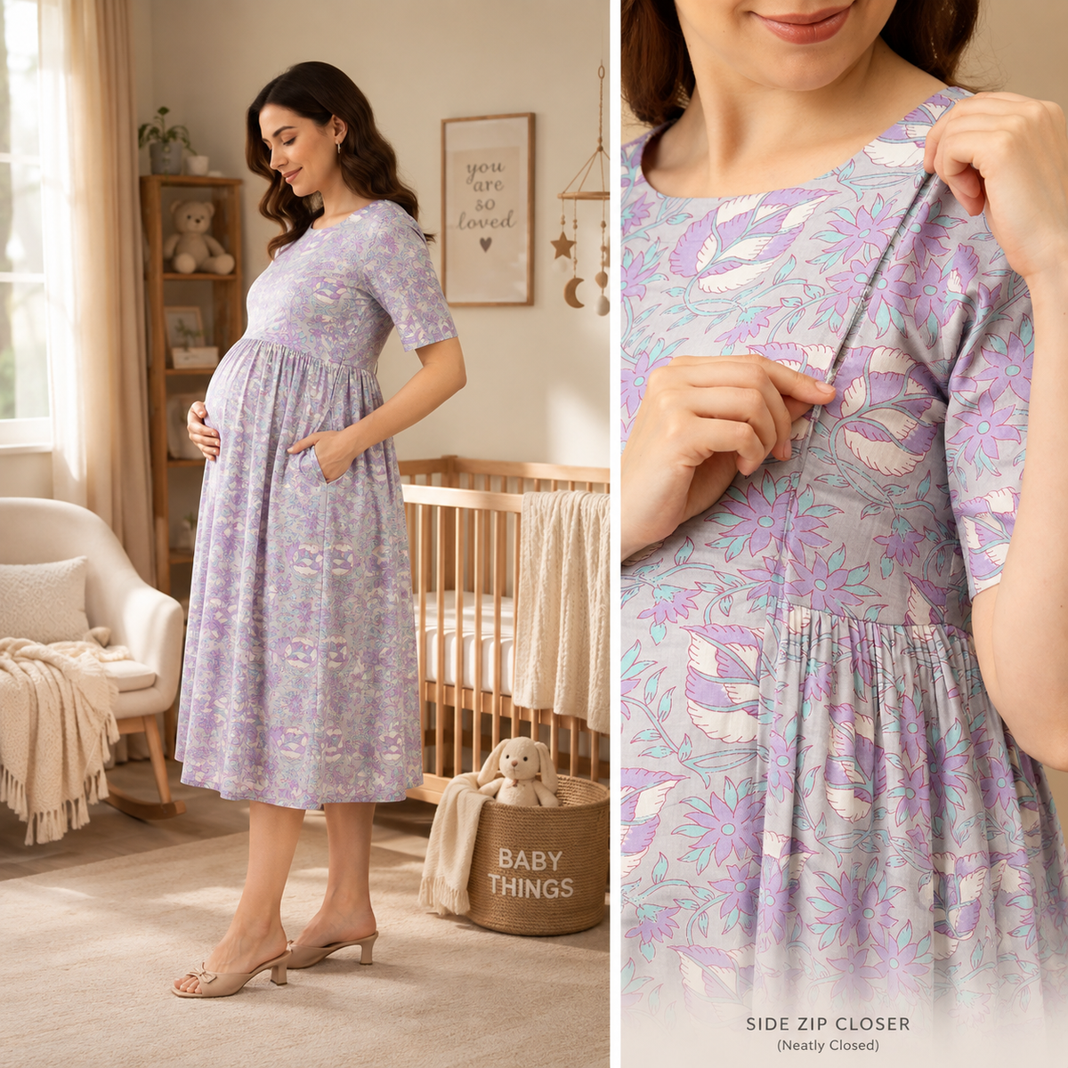 Grey-t Blooms Maternity and Nursing Dress Multi