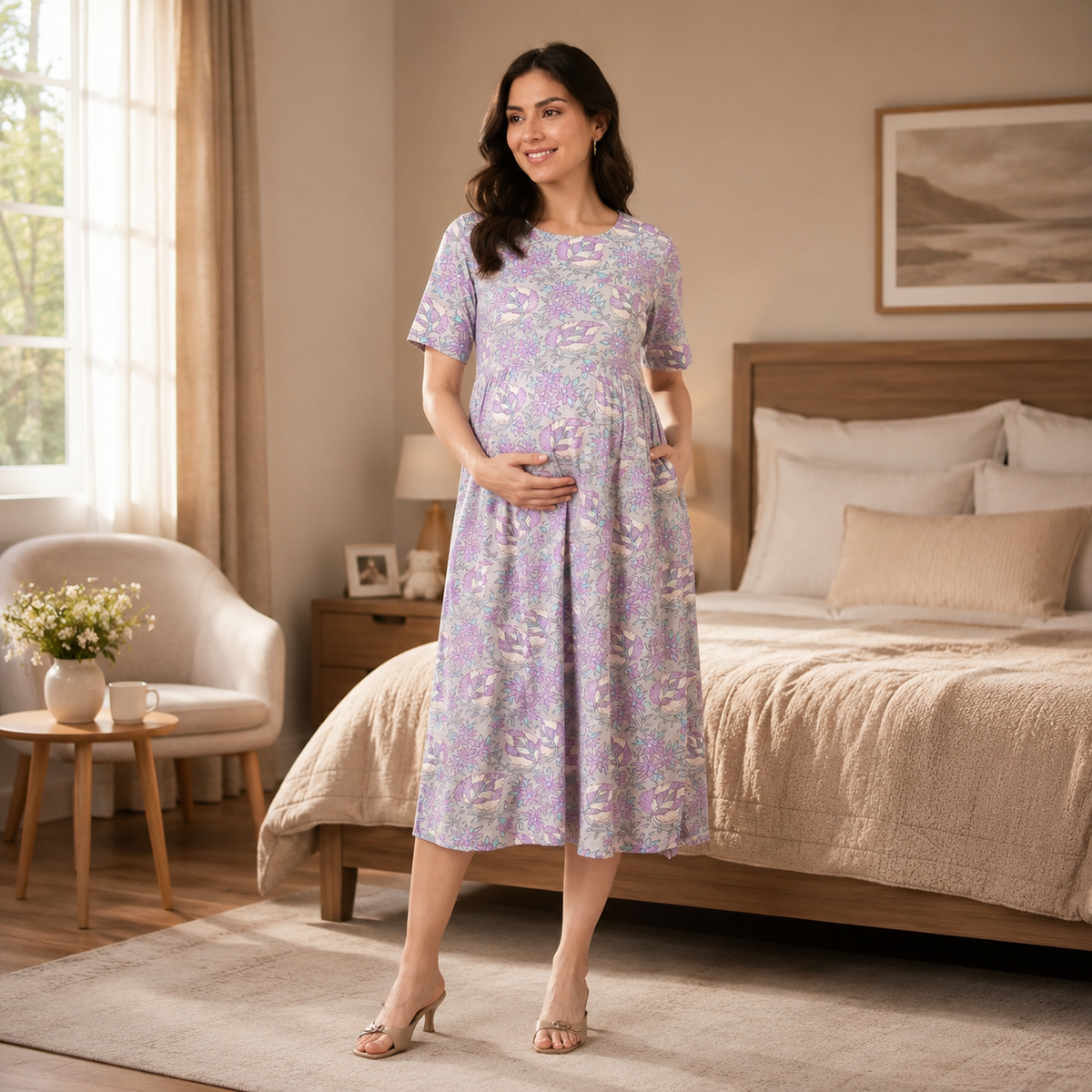 Grey-t Blooms Maternity and Nursing Dress Multi