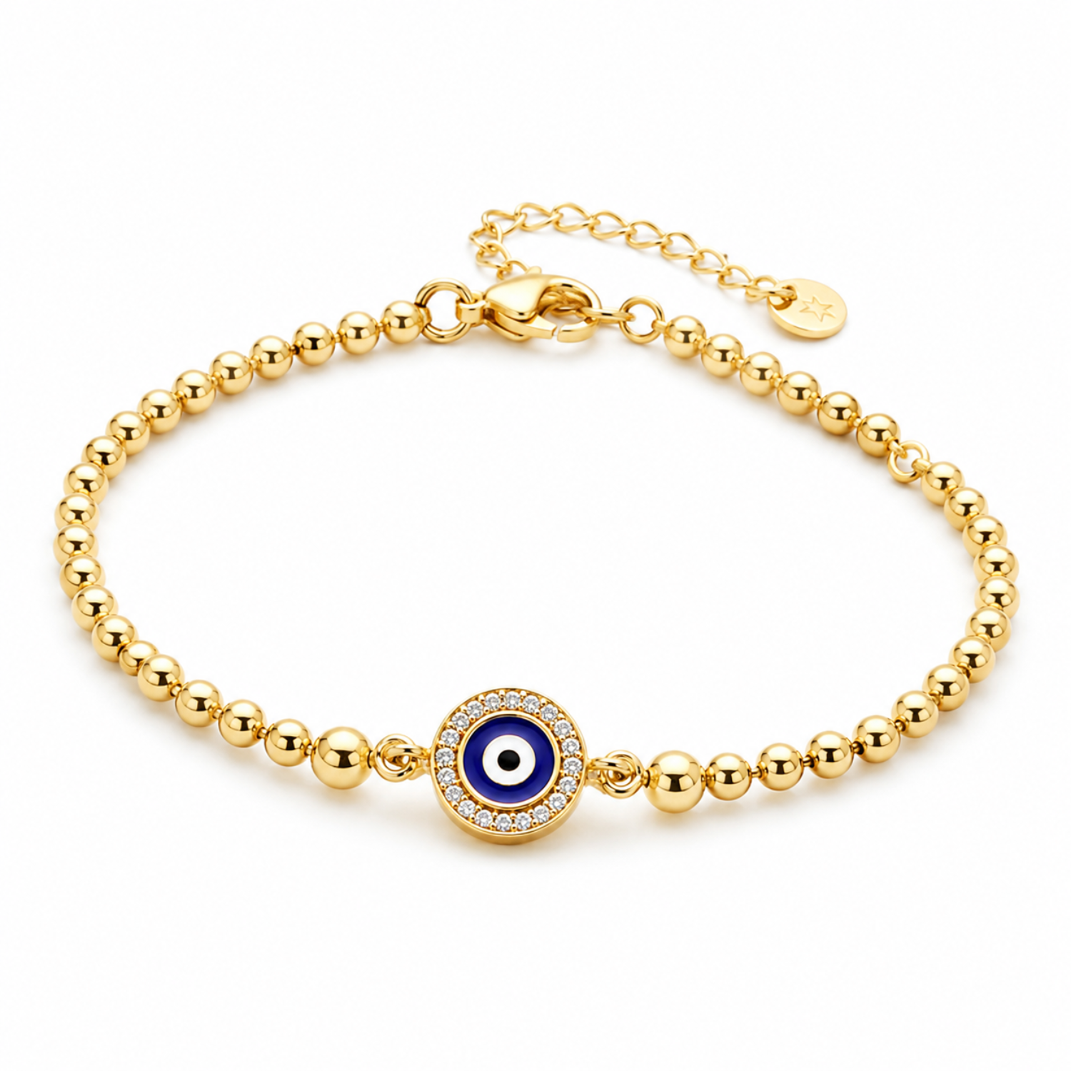 Evil Eye Beaded Bracelet in 925 Sterling Silver (Gold Plated with Cubic Zirconia)