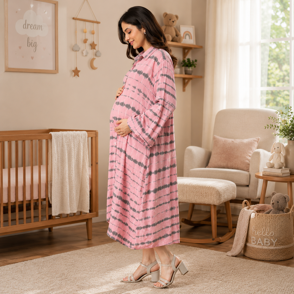 Blush & Swirl Maternity and Nursing Oversized Shirt Dress Pink