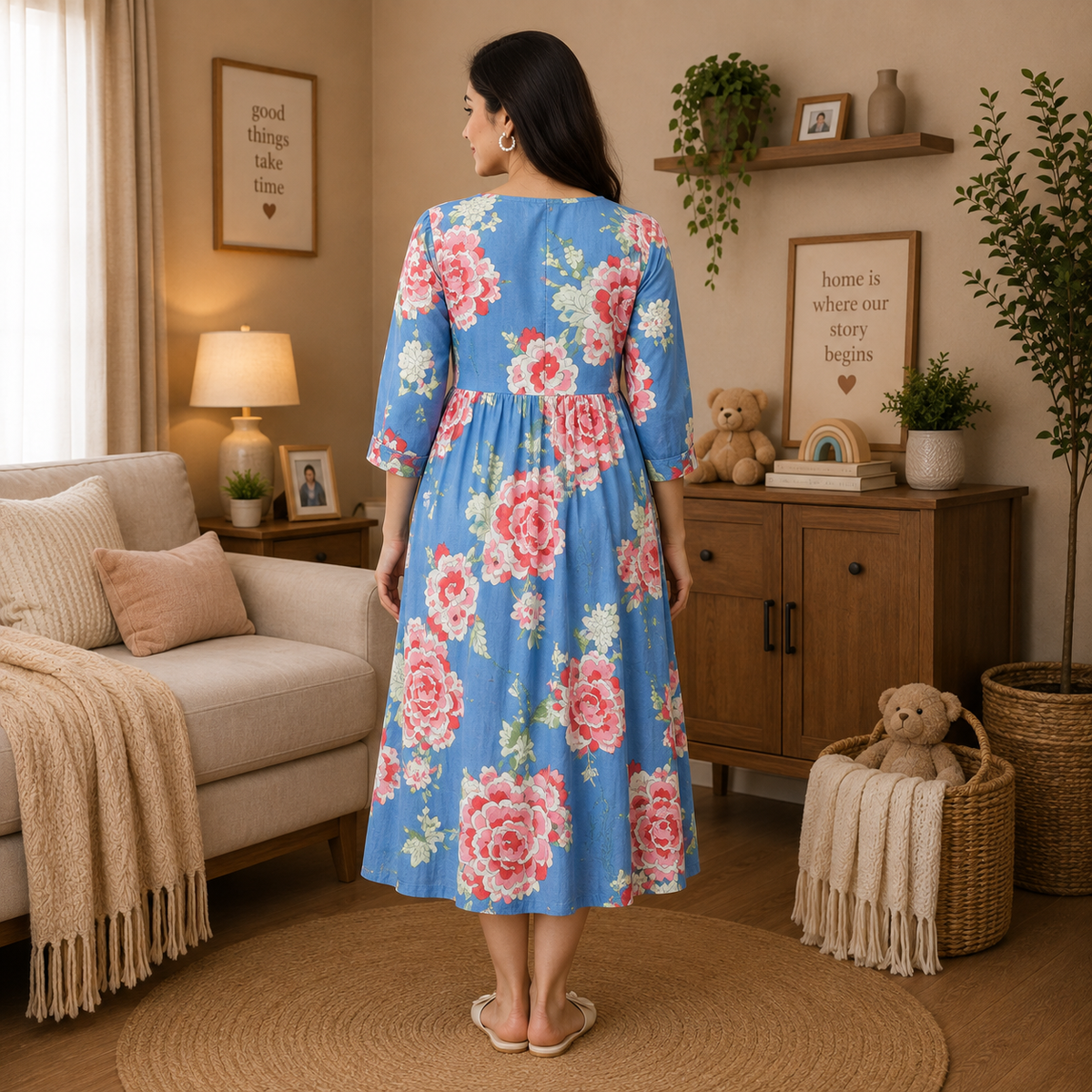 Bloom Me Blue Maternity and Nursing Dress Multi